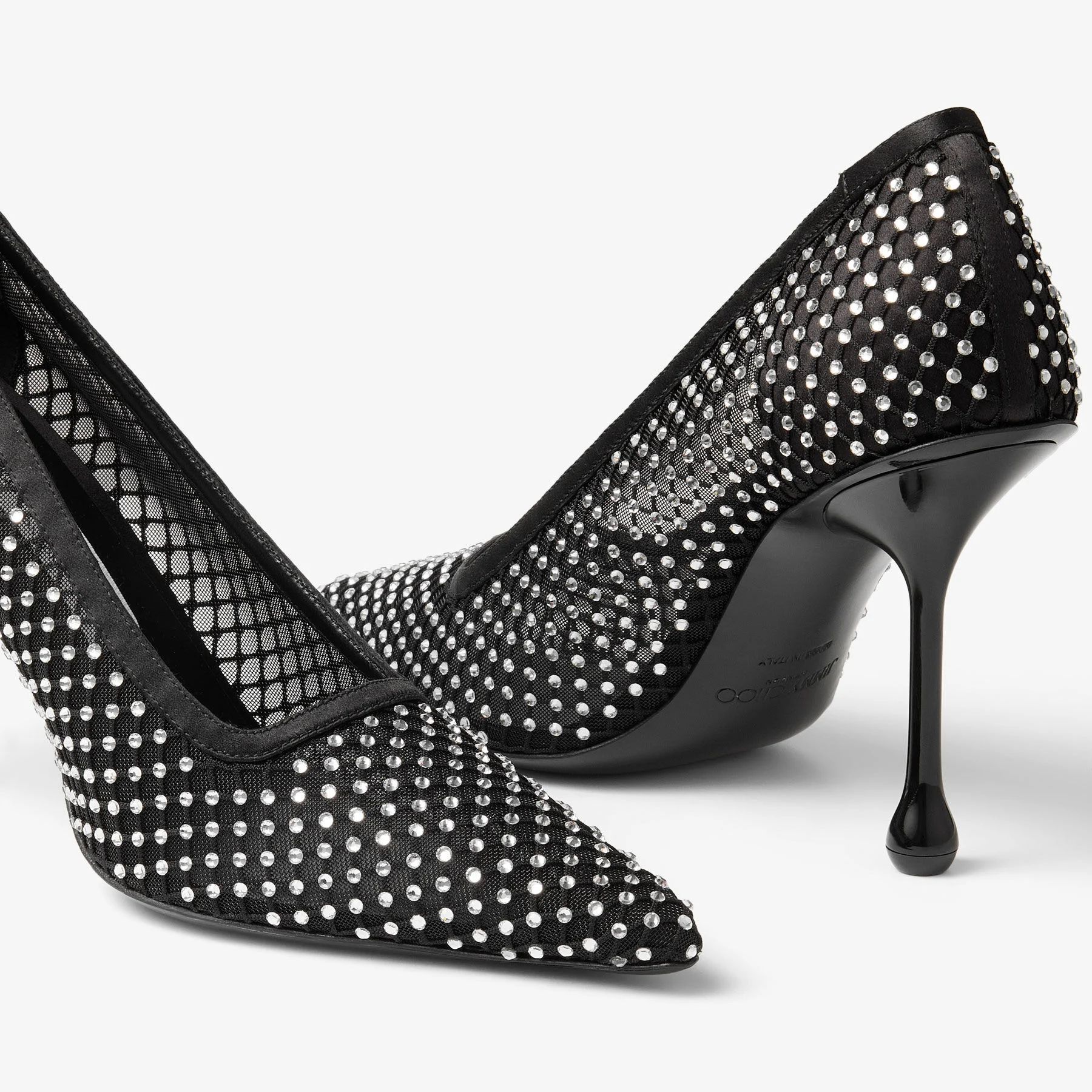 Ixia 95 Black Satin Crystal Mesh Pumps