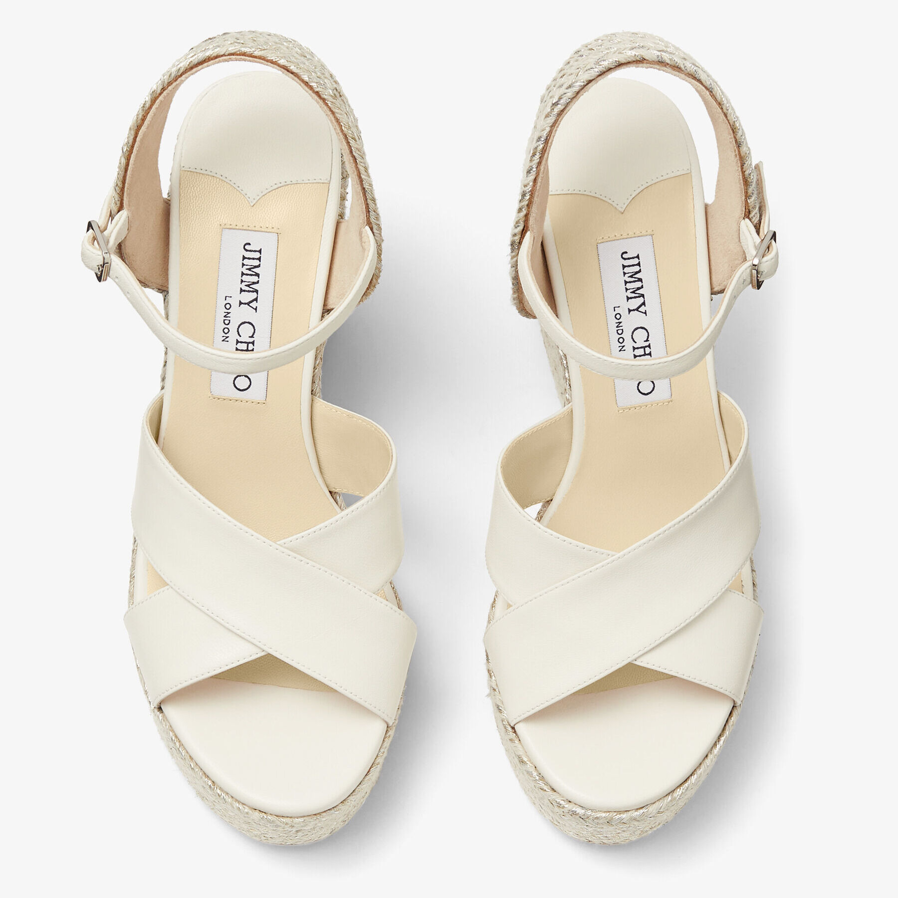 Dellena 100 Latte Nappa Leather Wedge with Metallic Rope Trim