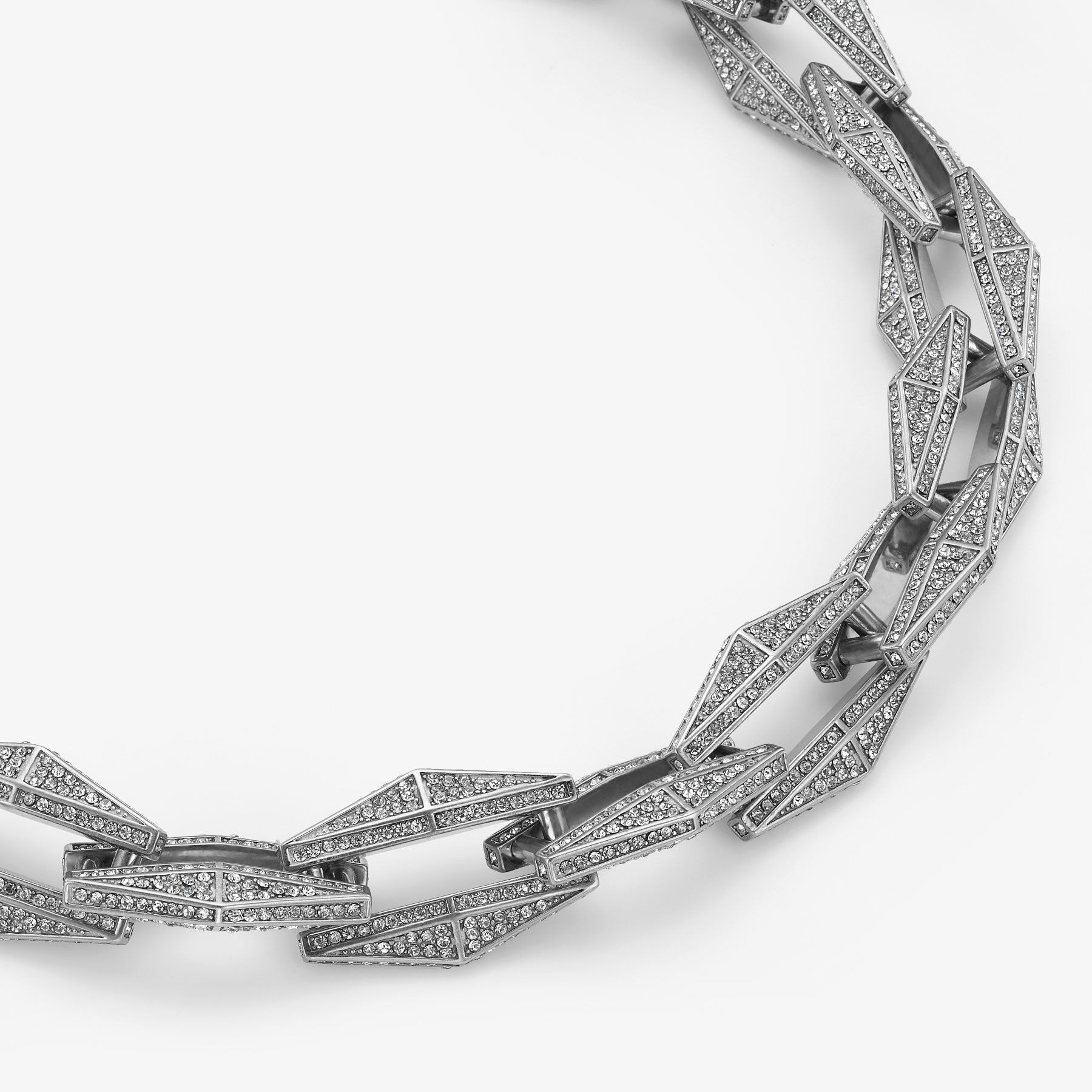 Diamond Chain Necklace Silver-Finish Chain Necklace with Pave Crystals