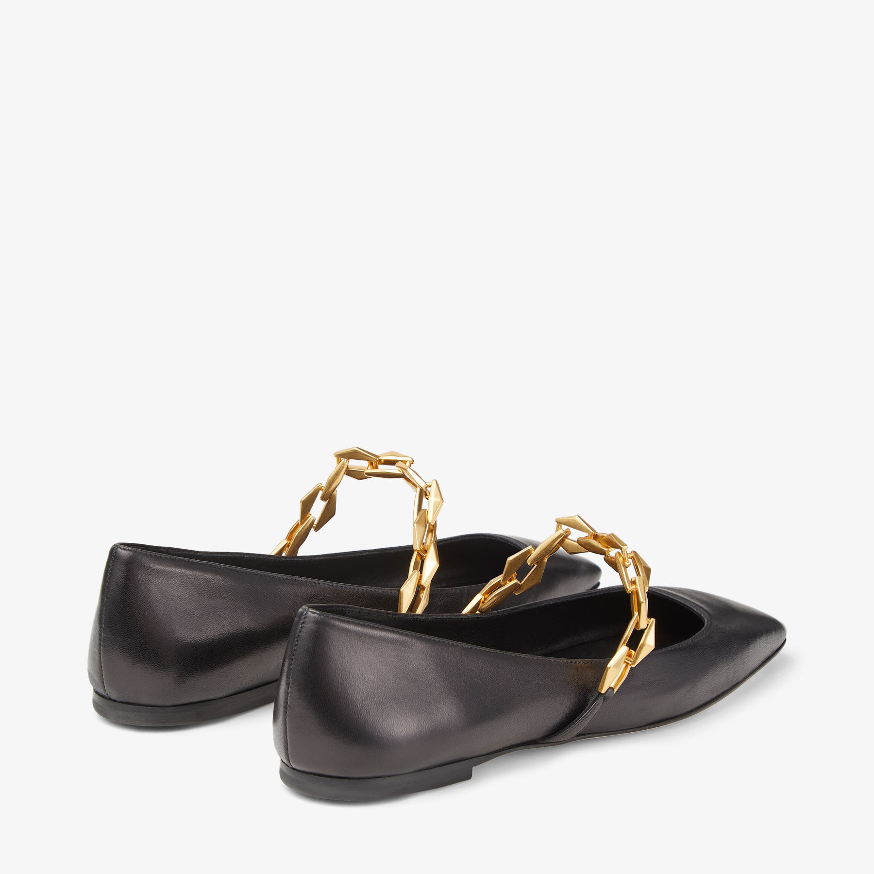 Diamond Tilda Flat Black Nappa Leather Flats with Chain