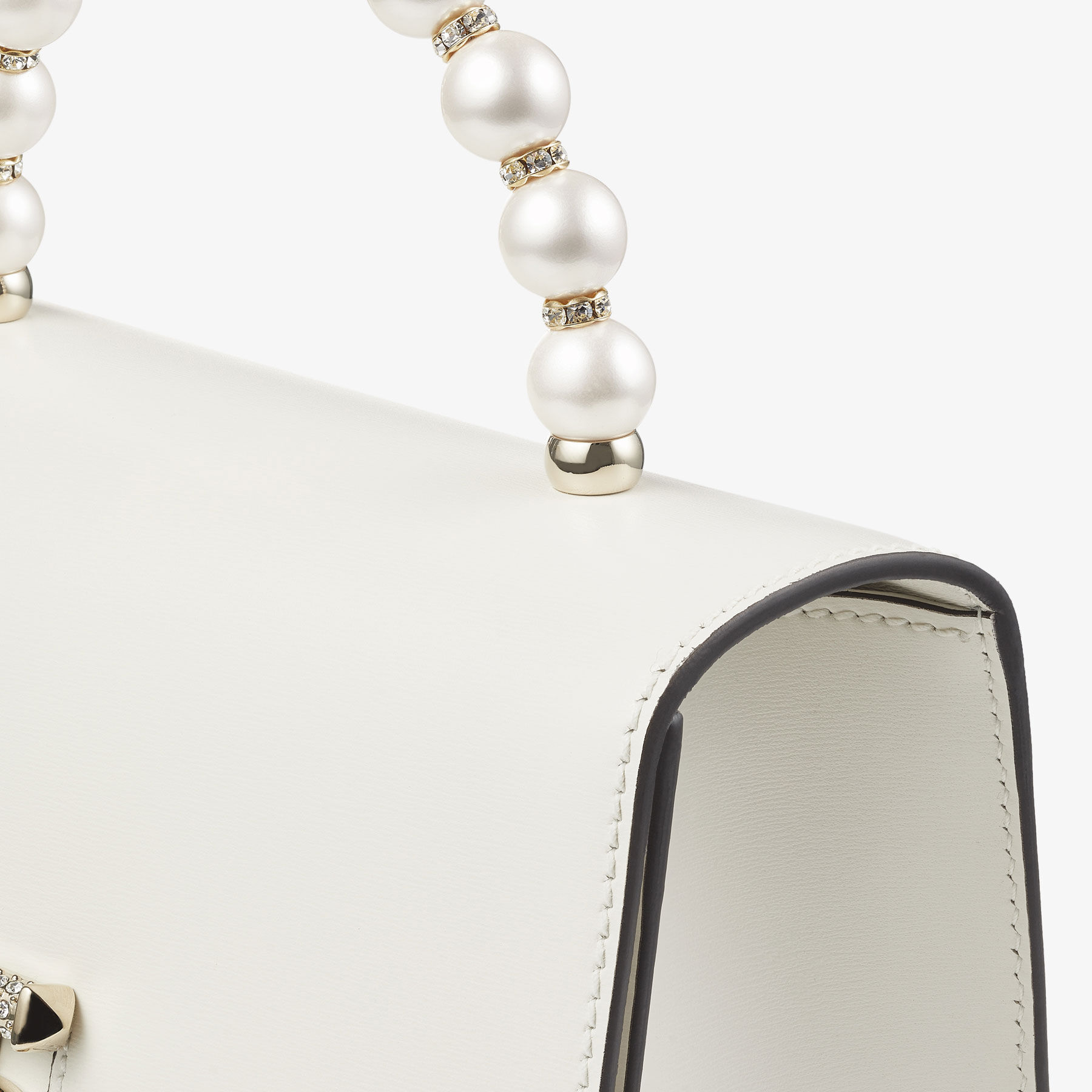 Avenue  Top Handle S Latte Box Leather Top Handle Bag with Pearls