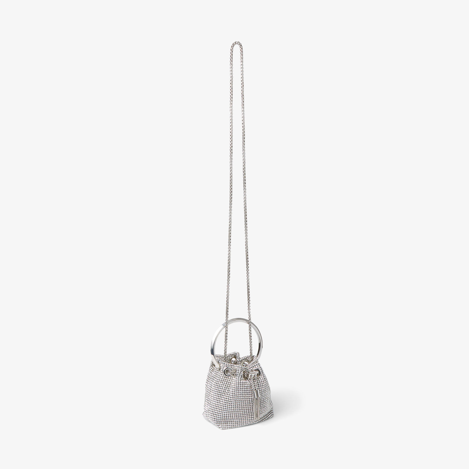Micro Bon Bon Silver Crystal Mesh Bag with Metal Handle