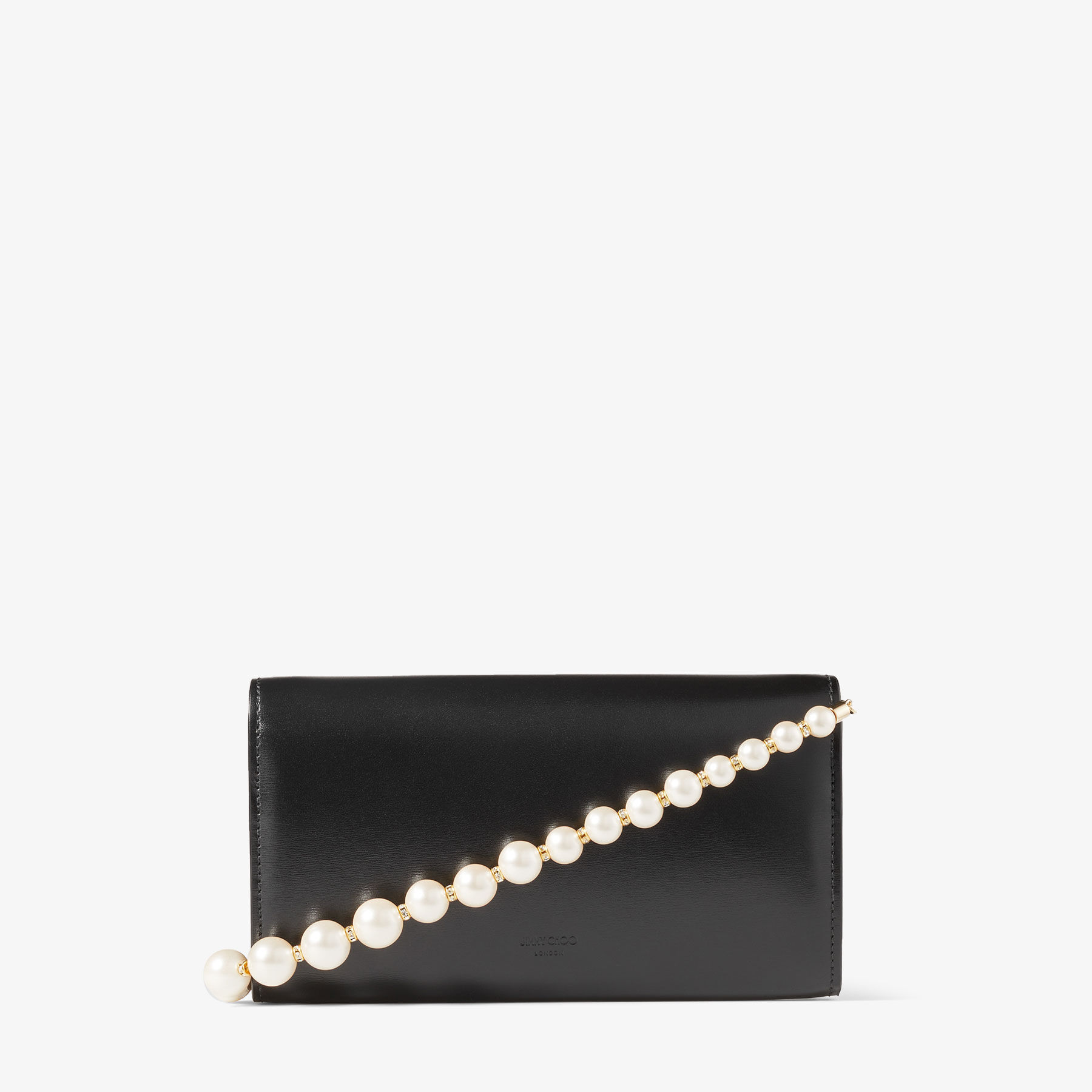 Avenue Wallet with Chain Black Leather Wallet with Pearl Strap