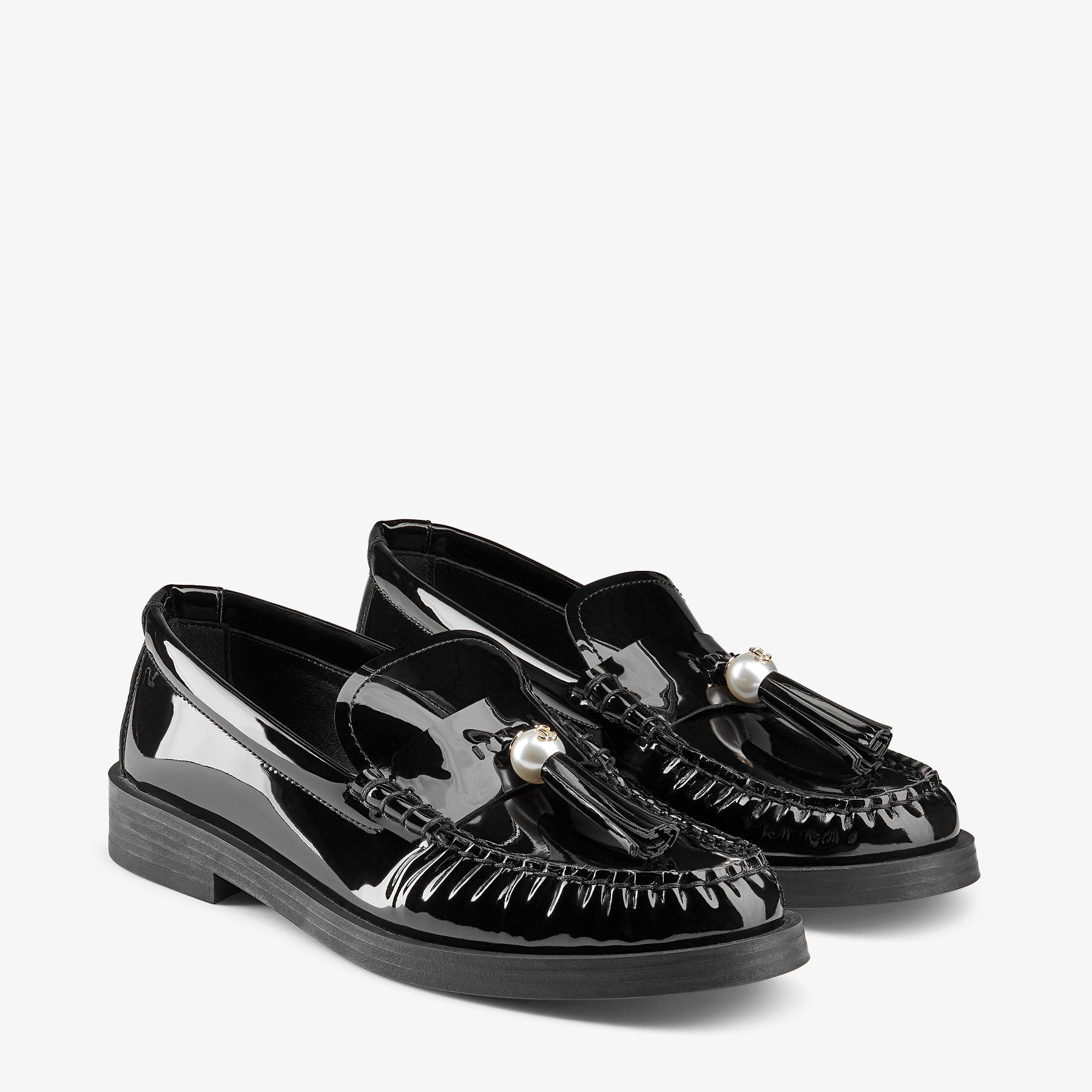 Addie Loafer Black Patent Leather Flat Loafers with Pearl Tassel