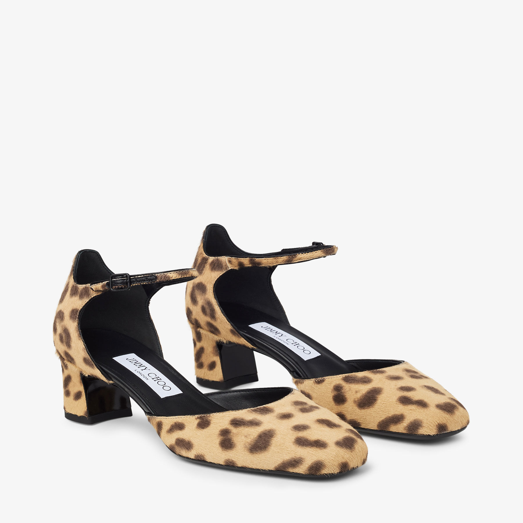 Pixie Block Heel 45 Natural Leopard Print Pony Pumps