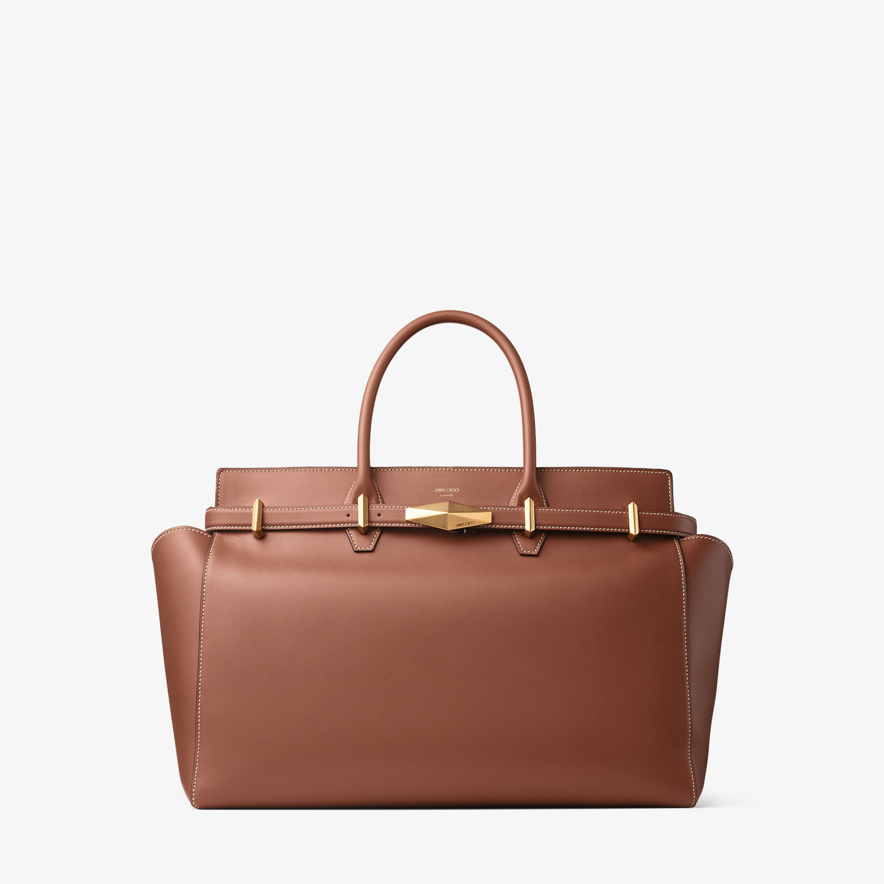 Diamond Belted Top Handle M Tan Leather Top Handle Bag