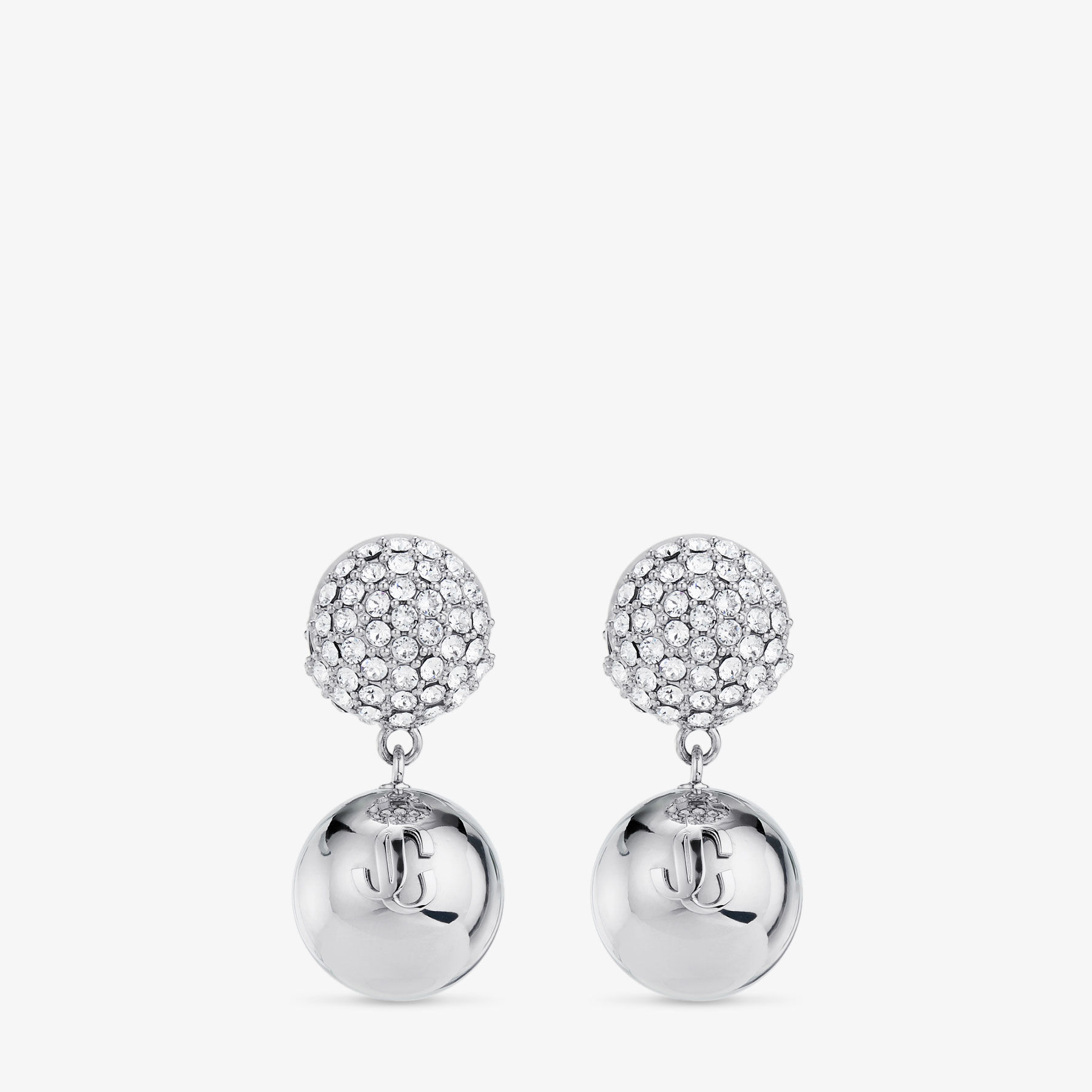 Double Sphere Earrings Silver-Finish Crystal Sphere Earrings