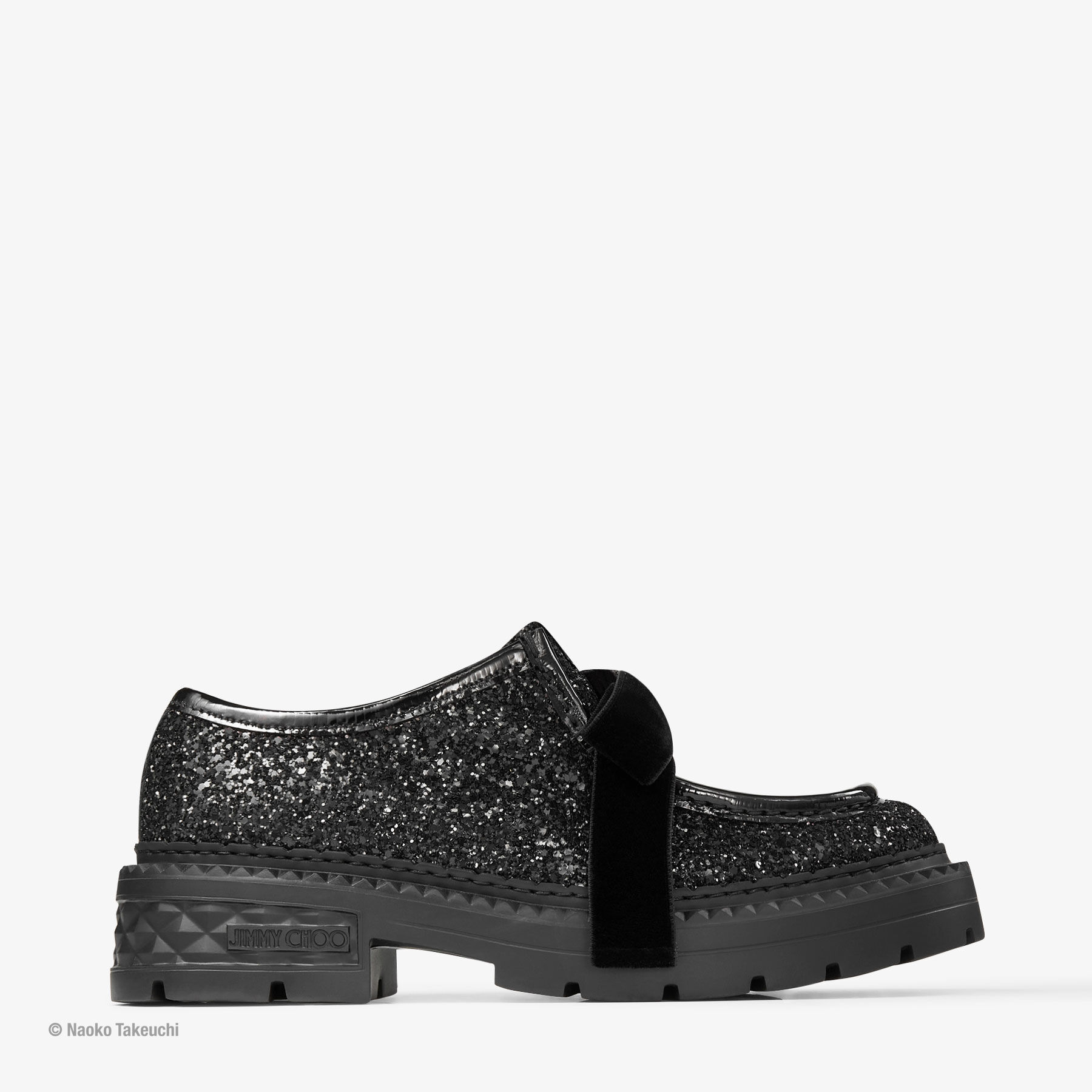 Luna Marlow Moccasin Black Glitter Loafers