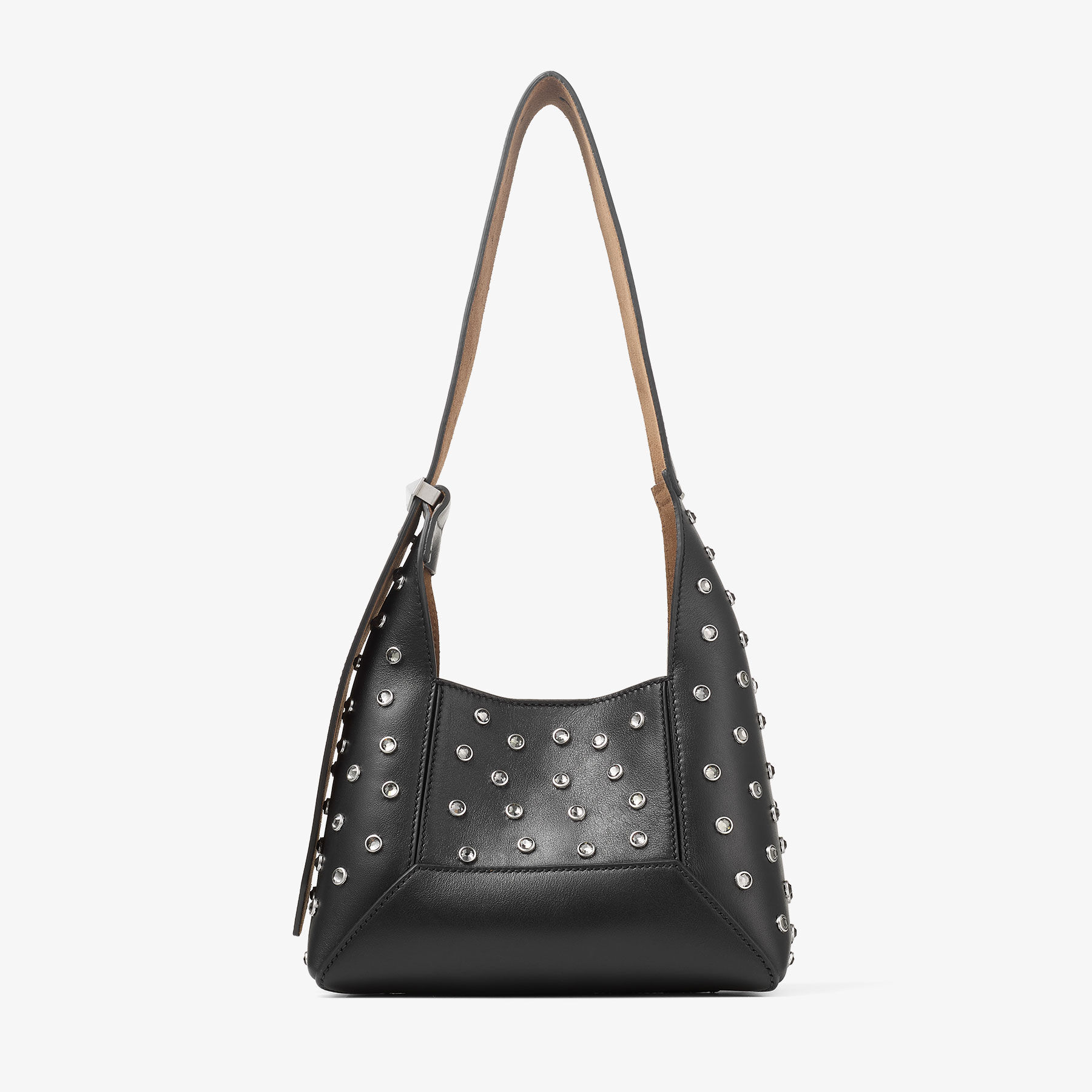 Diamond Hobo S Black Leather Crystal Shoulder Bag