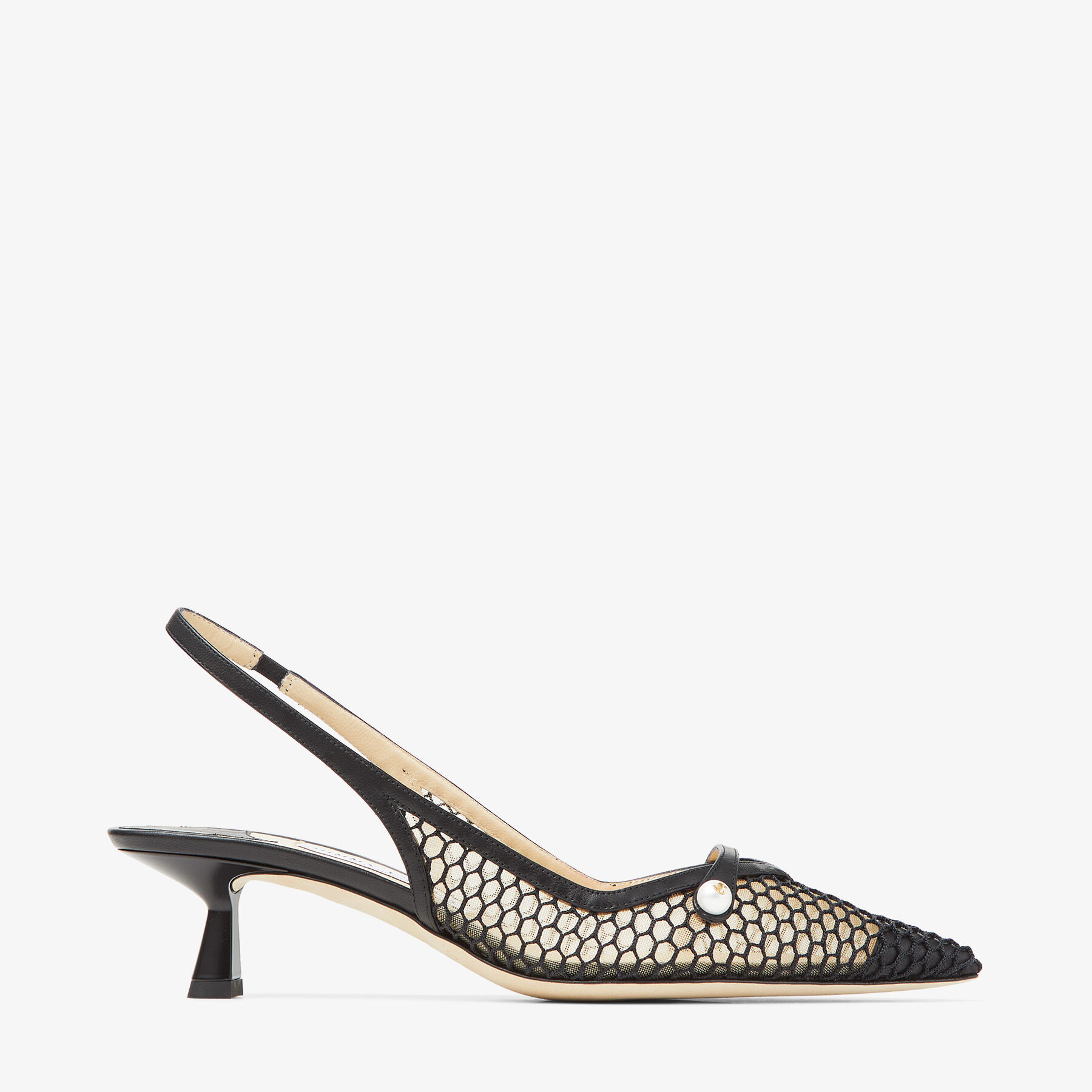 Amita 45 Black Fishnet Mesh and Nappa Slingback Pumps