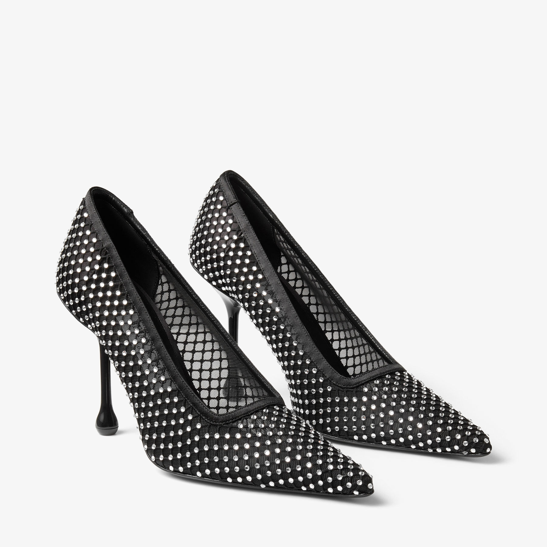 Ixia 95 Black Satin Crystal Mesh Pumps