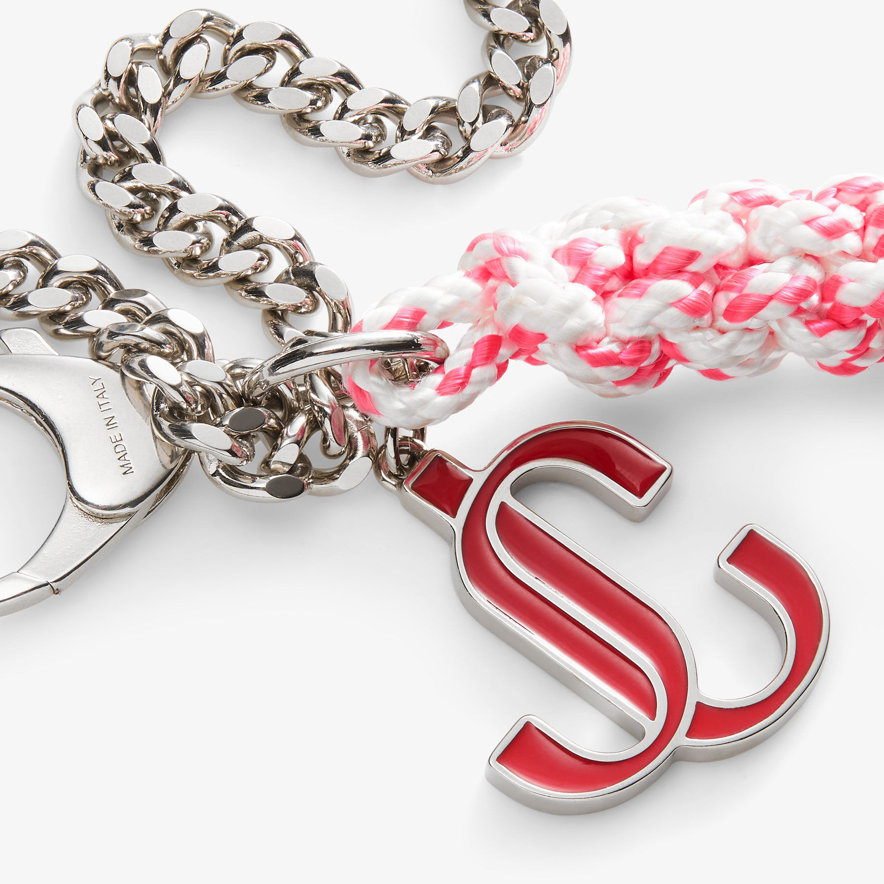 JC Multi Charm Red & Candy Pink Braided Rope Bag Charm