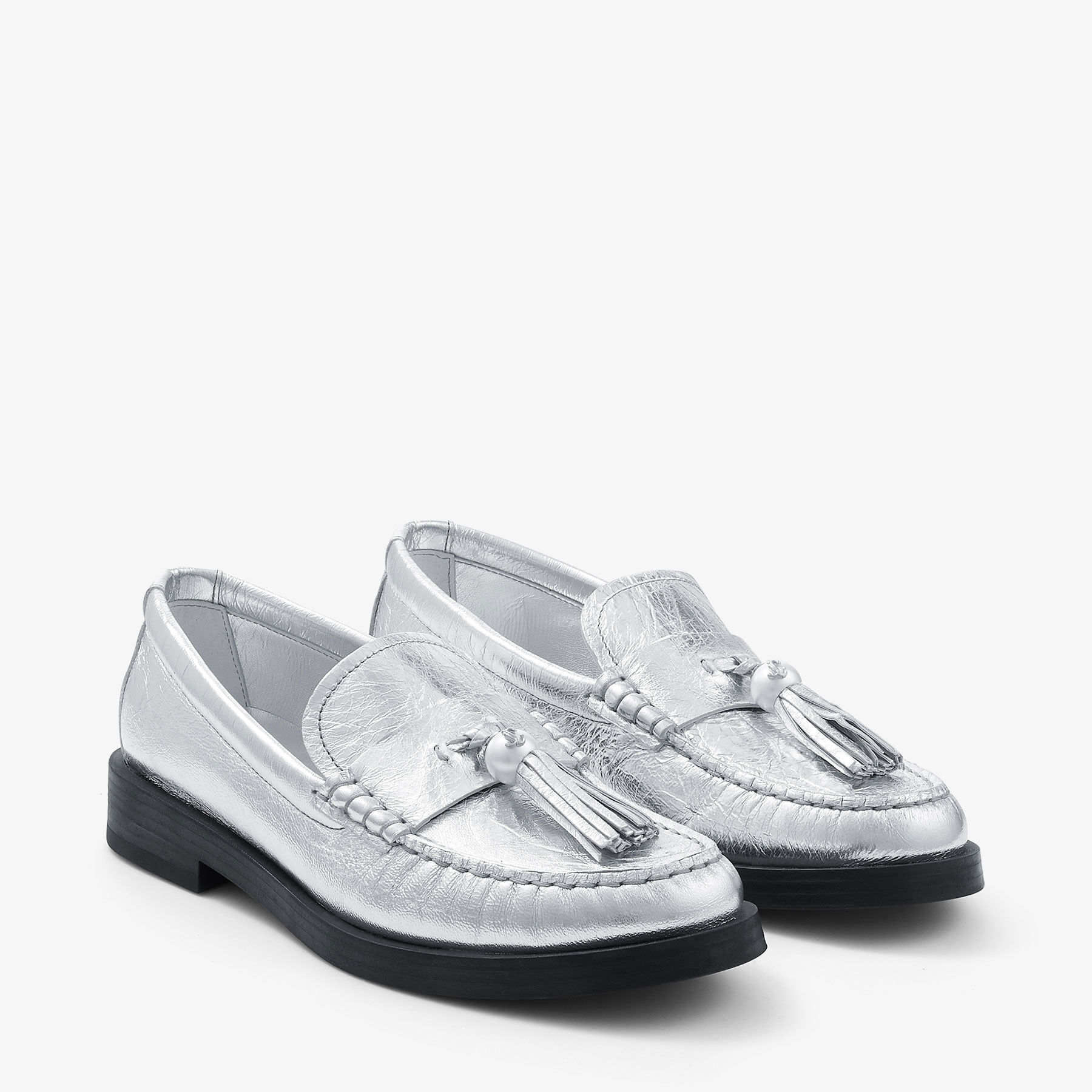 Addie Pearl Silver Metallic Leather Loafers