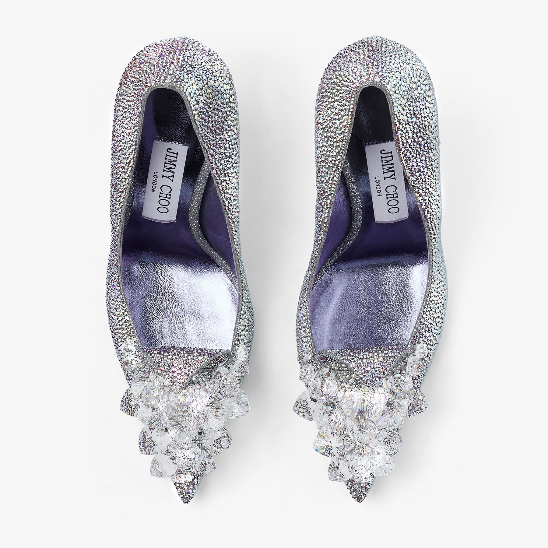 Crystal Slipper 110 Iridescent Crystal Pointed-Toe Pumps with Hearts