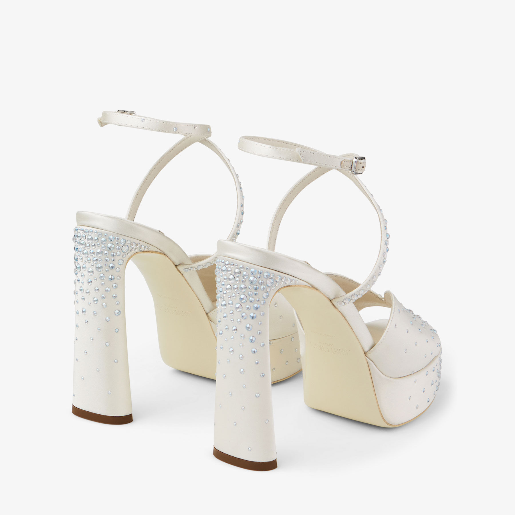 Karli Platform 125 Ivory Satin Crystal Platform Sandals