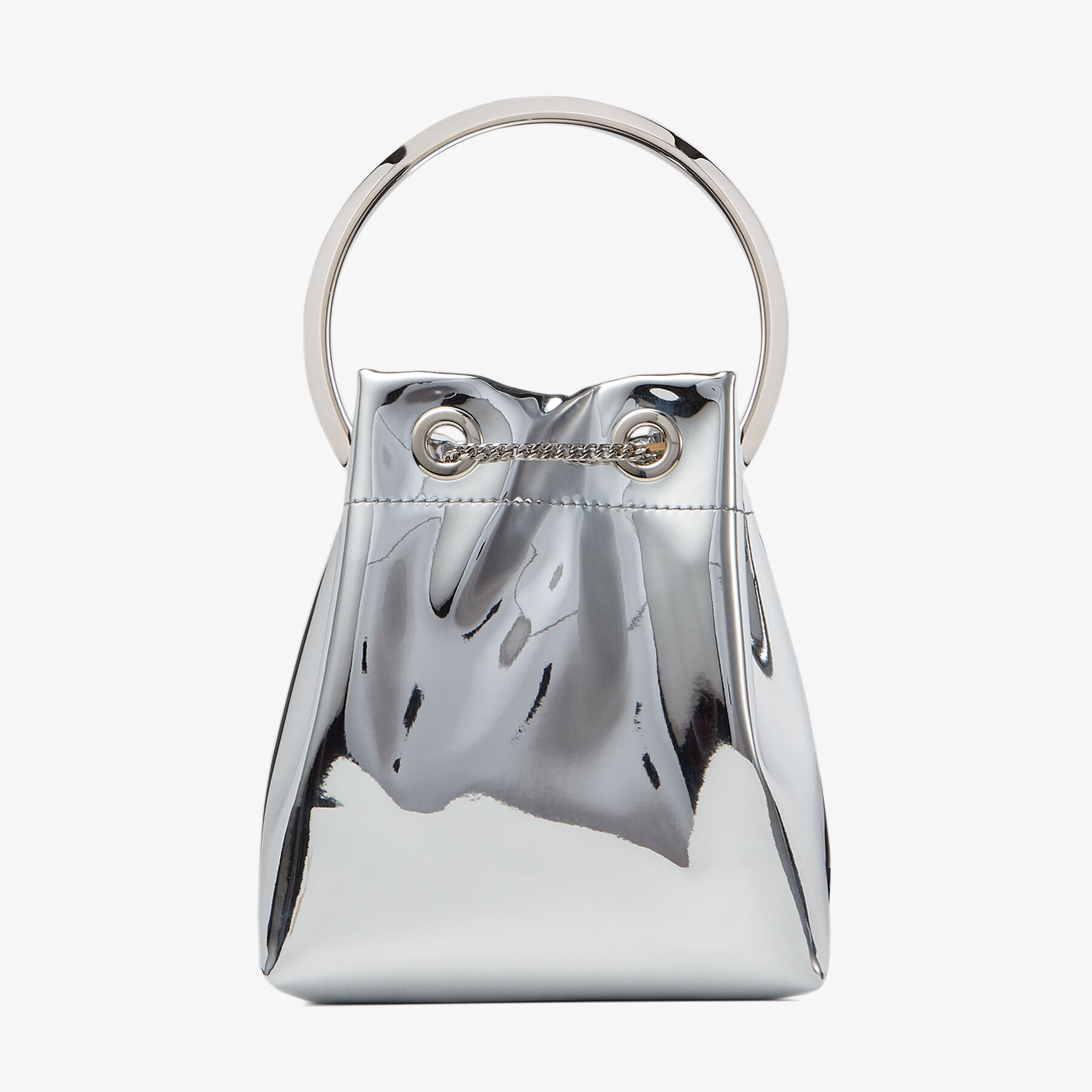 Bon Bon Silver Mirror Fabric Mini Bag with Metal Handle