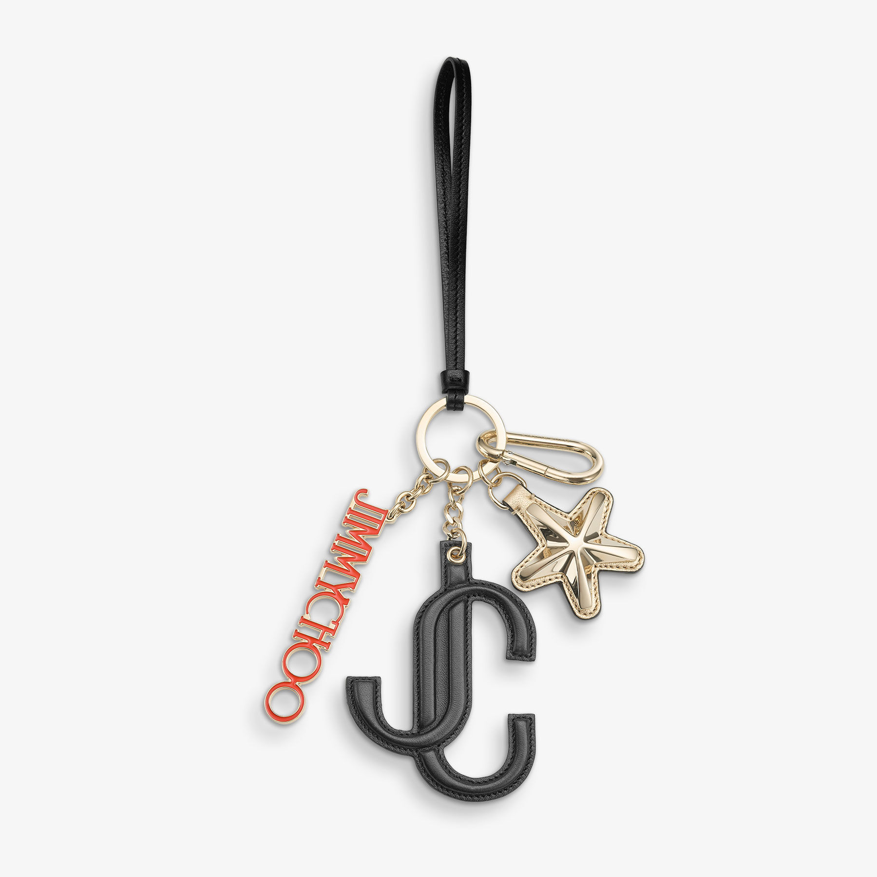 JC Multi Charm Black & Orange Calf Leather Star Logo Bag Charm