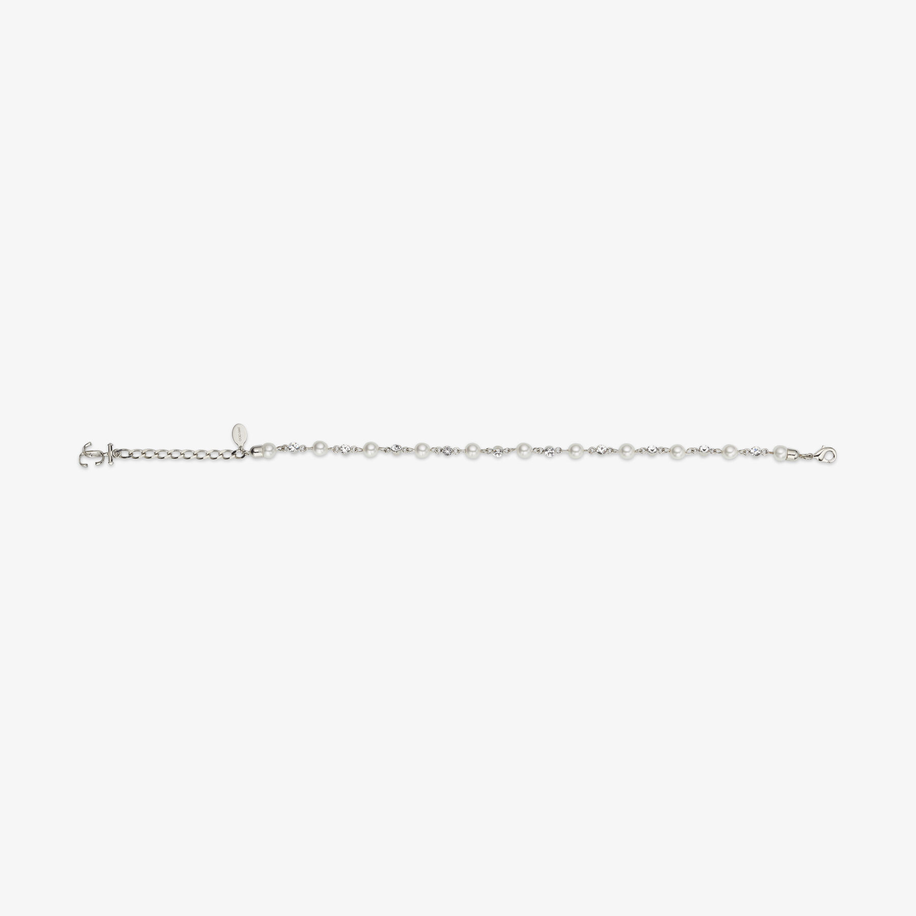 Pearl Crystal Anklet Silver-Finish Metal Anklet with Pearl, Crystal and JC Monogram Charms
