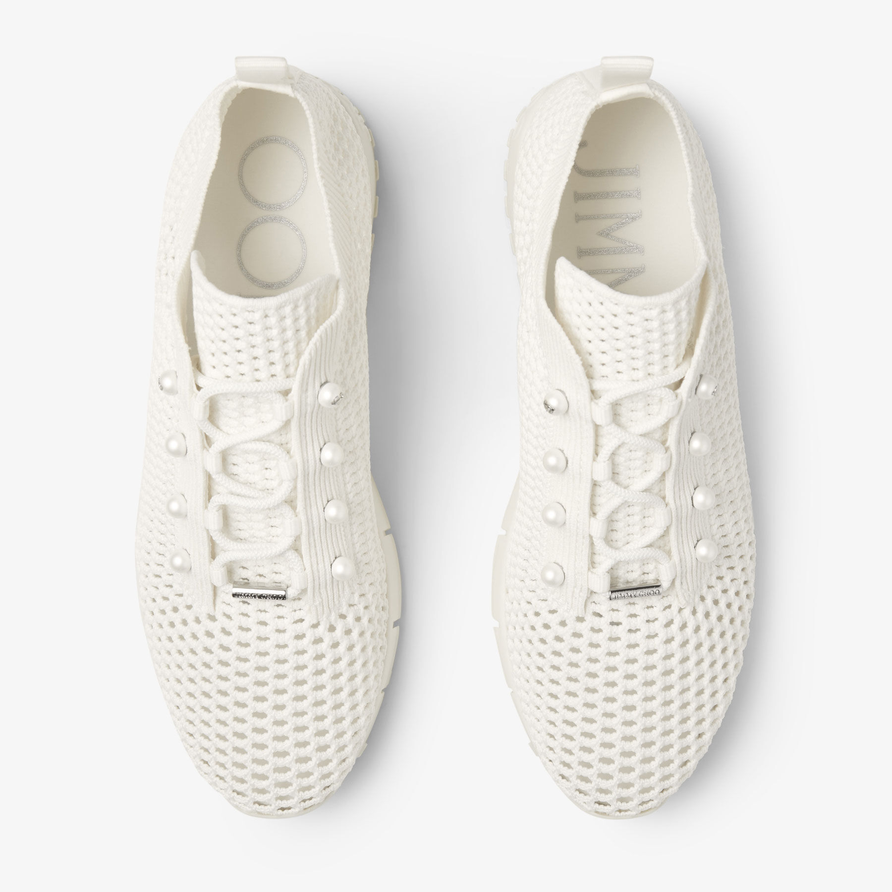Veles Latte Crochet Knit Low-Top Trainers with Pearls