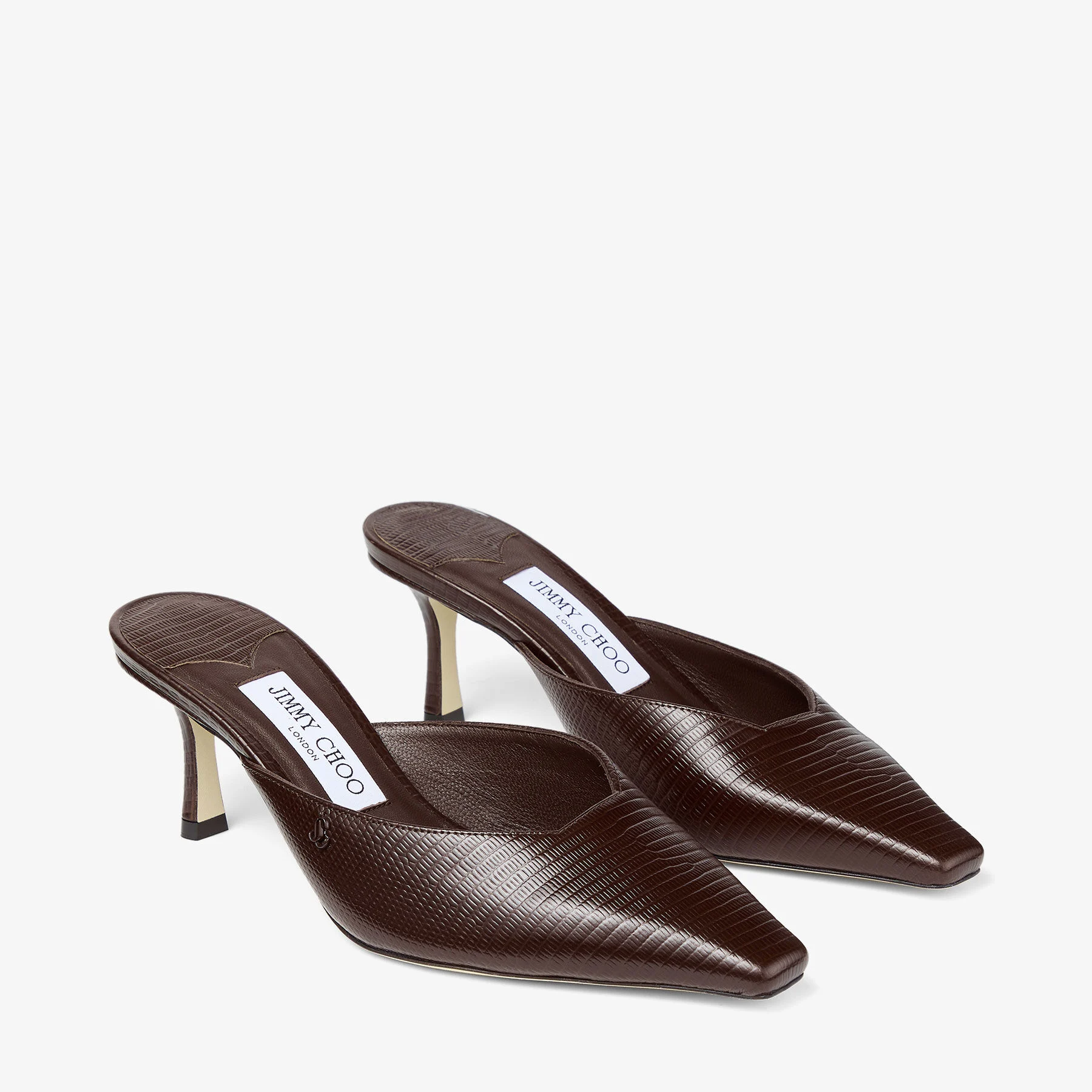 Vivi 65 Coffee Lizard Printed Leather Mules