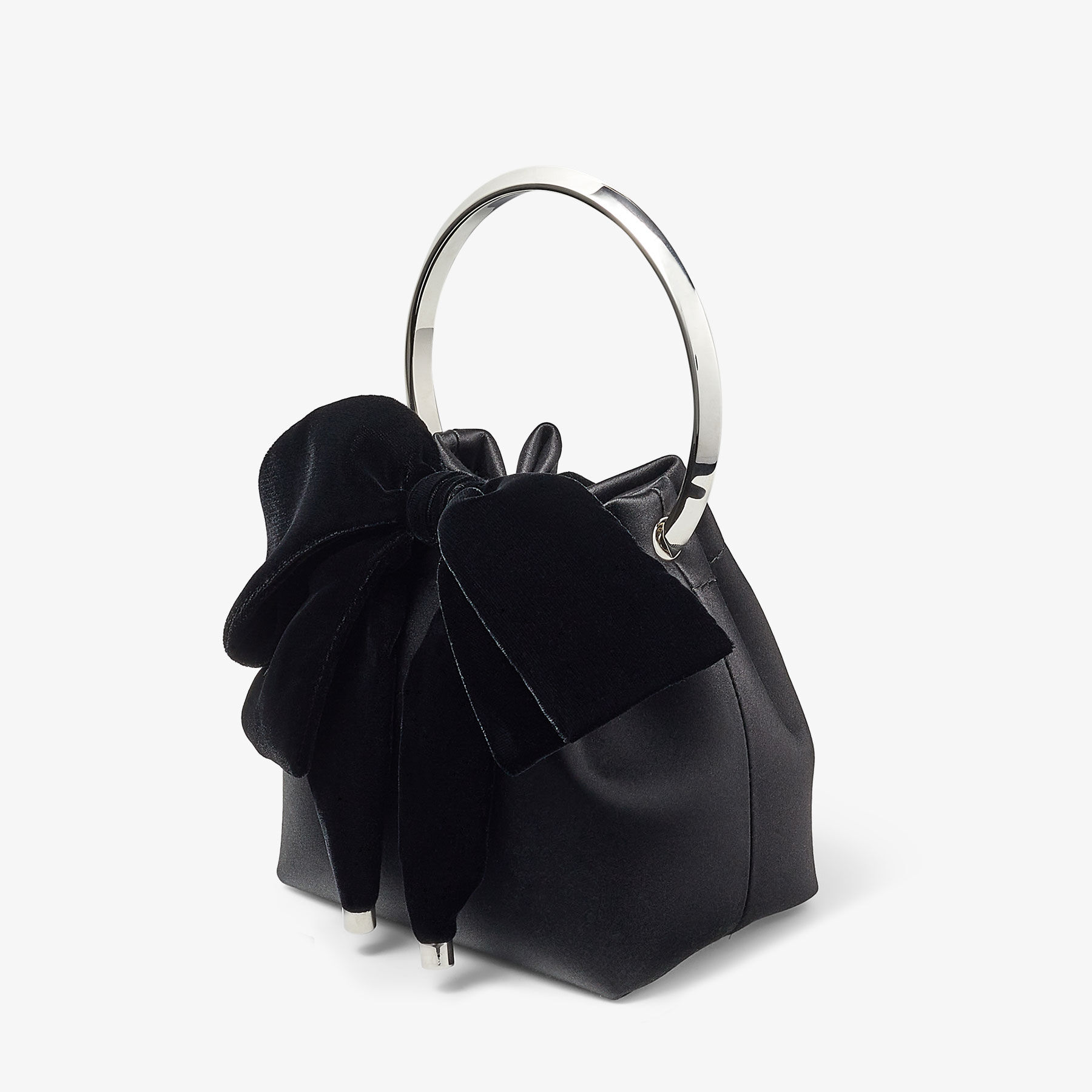 Bon Bon Black Satin Bucket Bag with Velvet Bow