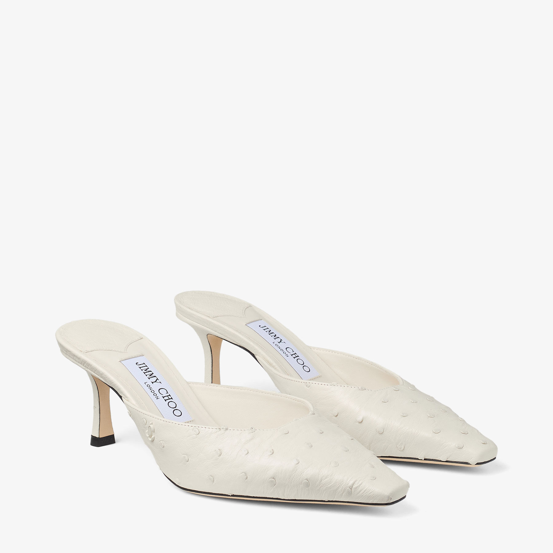 Vivi 65 Latte Ostrich Leather Mules