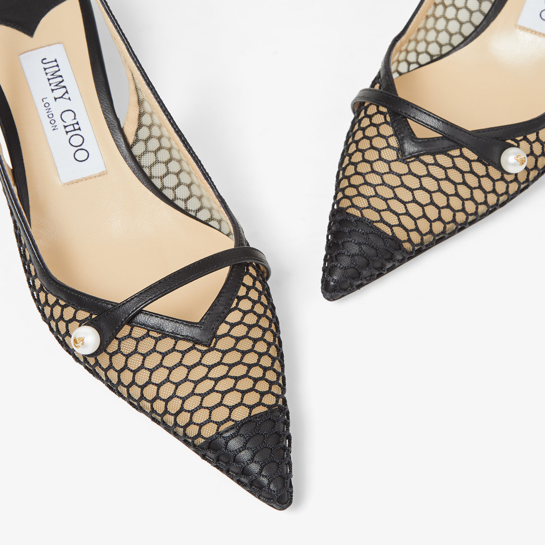 Amita 45 Black Fishnet Mesh and Nappa Slingback Pumps