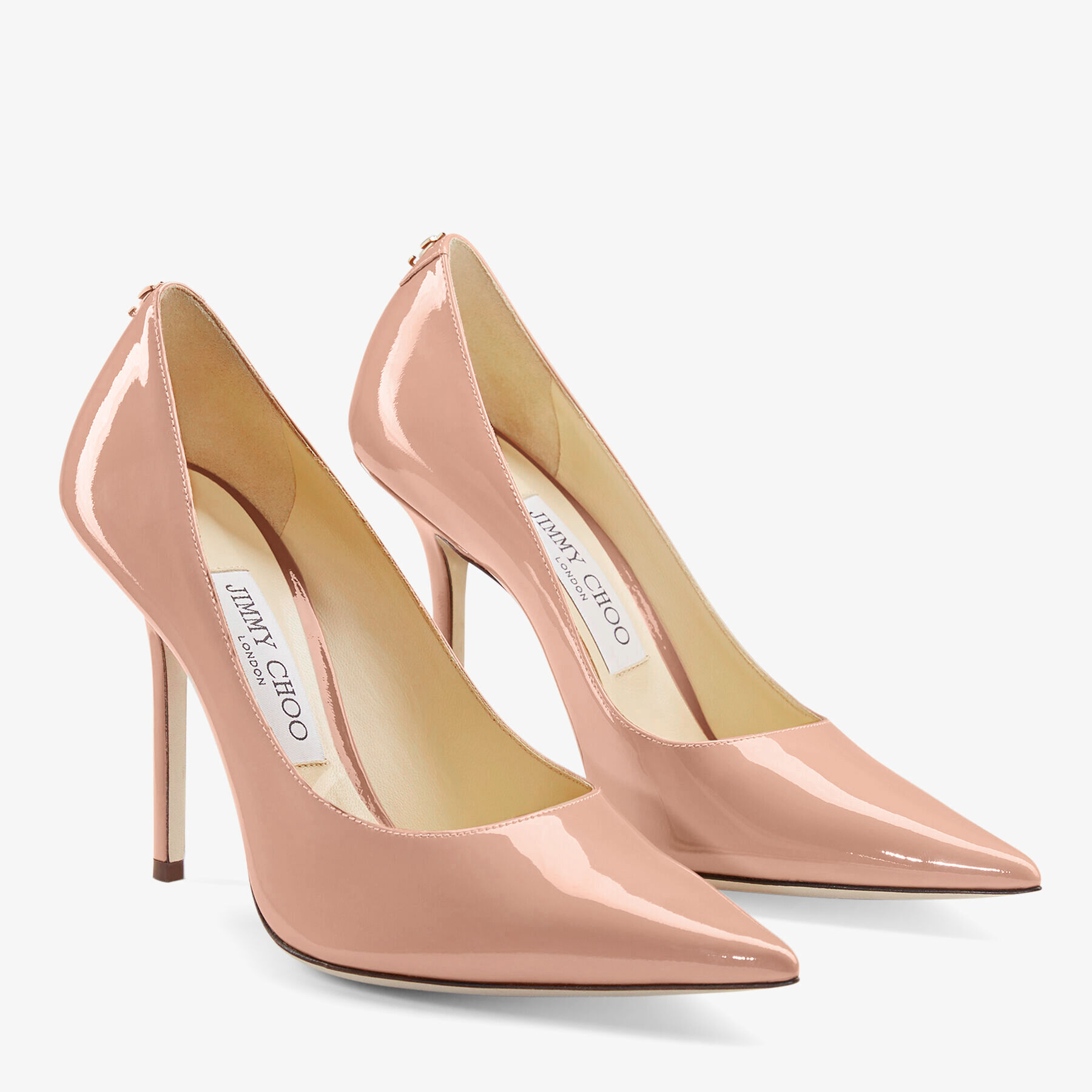 Love 100 Ballet-Pink Patent-Leather Pointed Pumps with JC Emblem