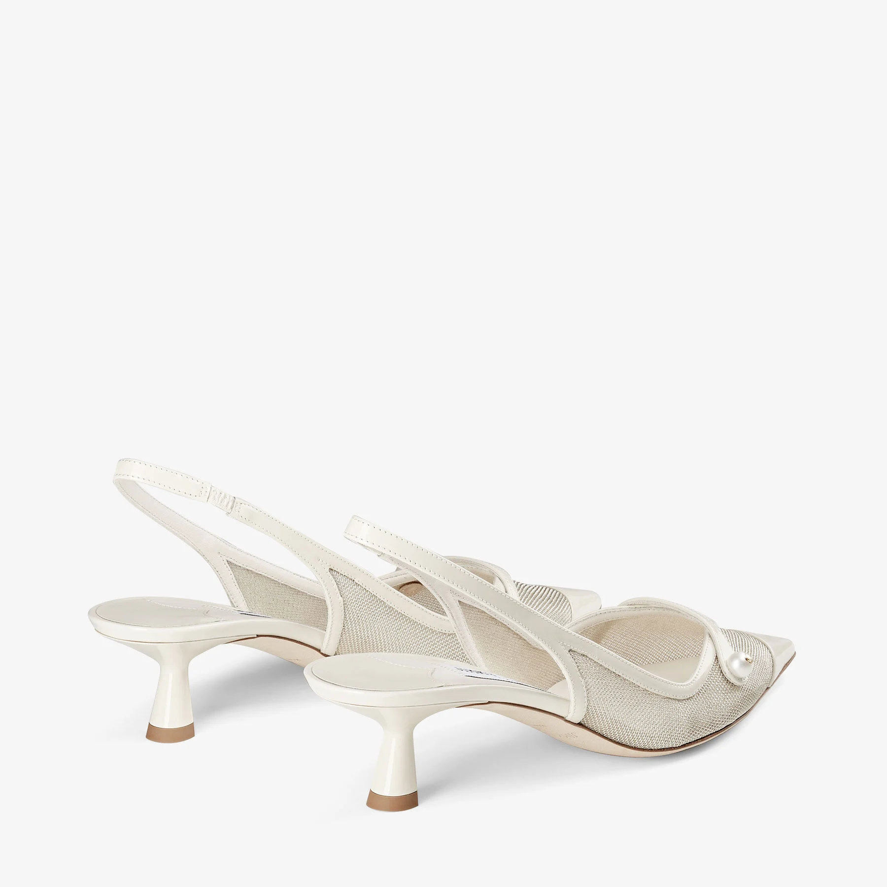 Amita 45 Latte and Champagne Patent and Metallic Mesh Sling Back Pumps