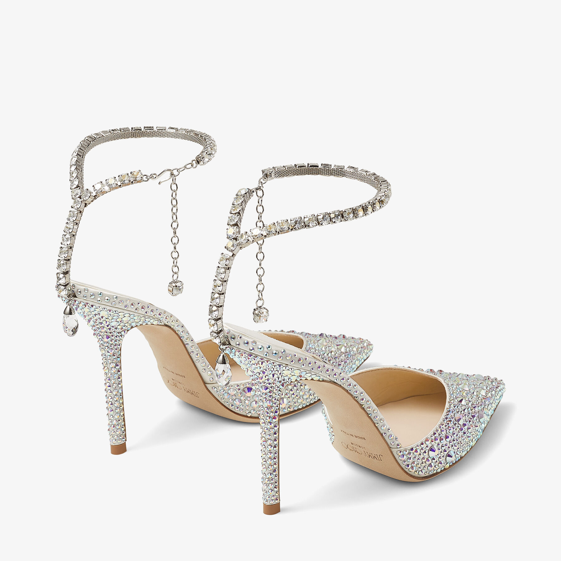 Saeda 100 Ivory Satin Pumps with Crystal Embellishment