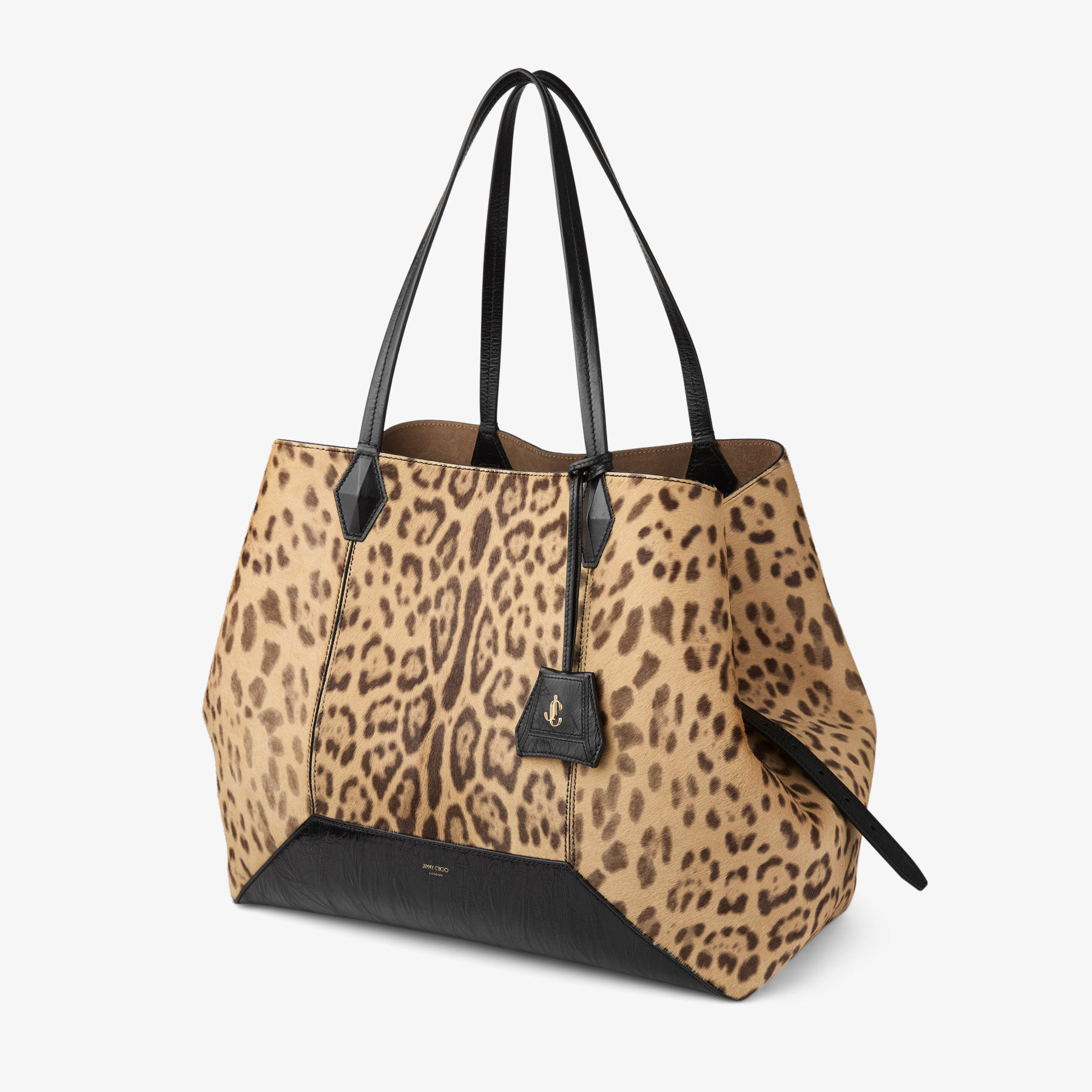 Diamond Tote L Natural Leopard Print Pony Tote Bag
