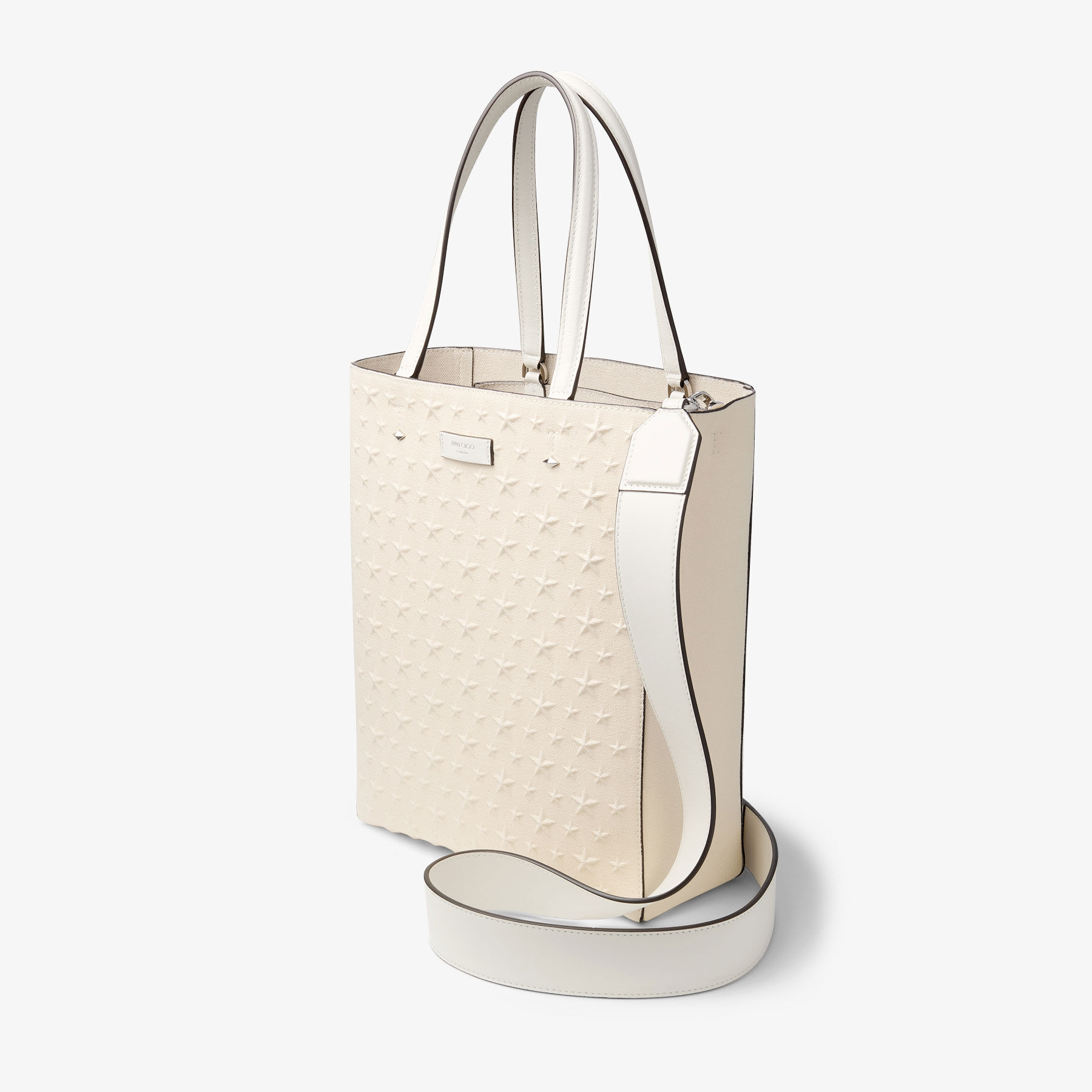 Lenny North-South M-M Natural Embossed Canvas Tote Bag