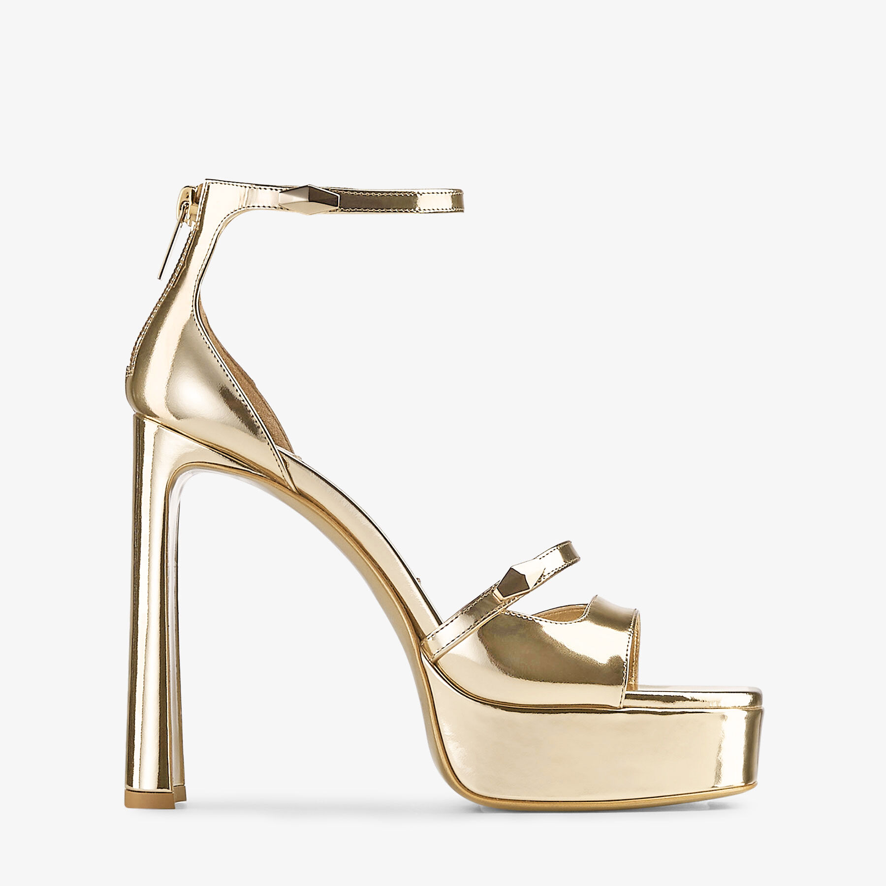 Claressa Platform 125 Gold Liquid Metal Leather Platform Sandals