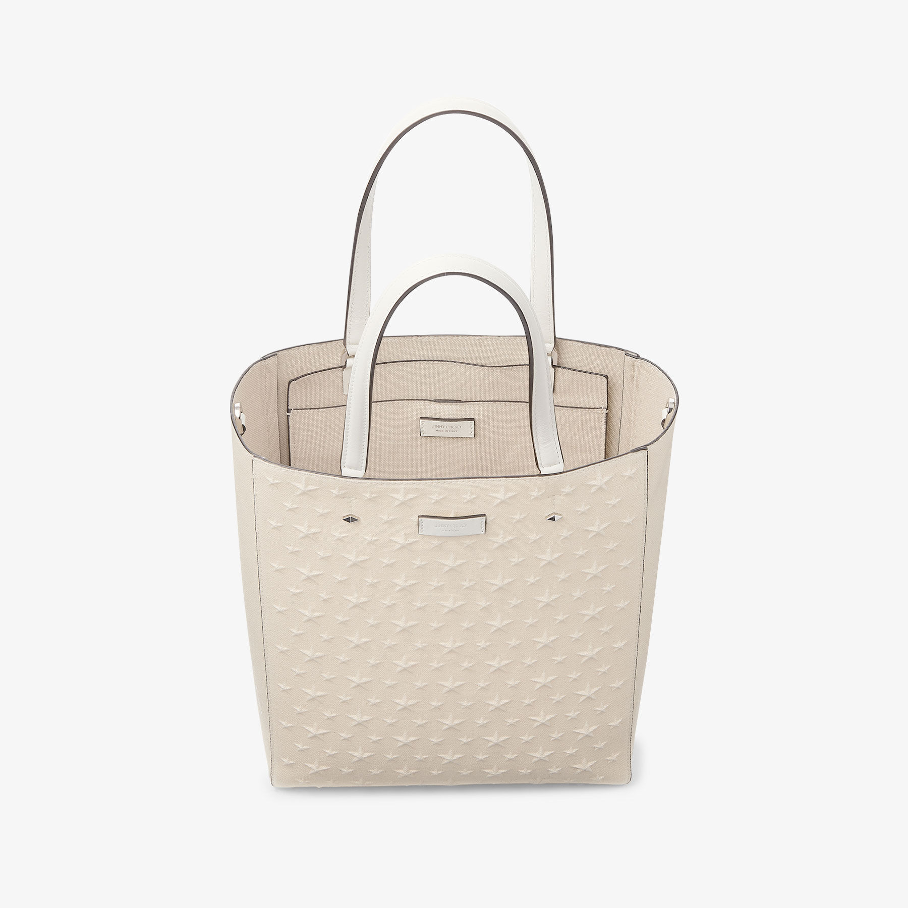 Lenny North-South M-M Natural Embossed Canvas Tote Bag