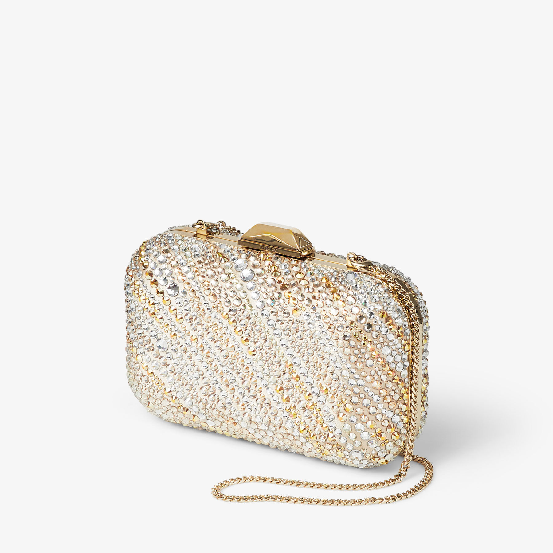 Cloud Gold Satin Crystal Clutch Bag