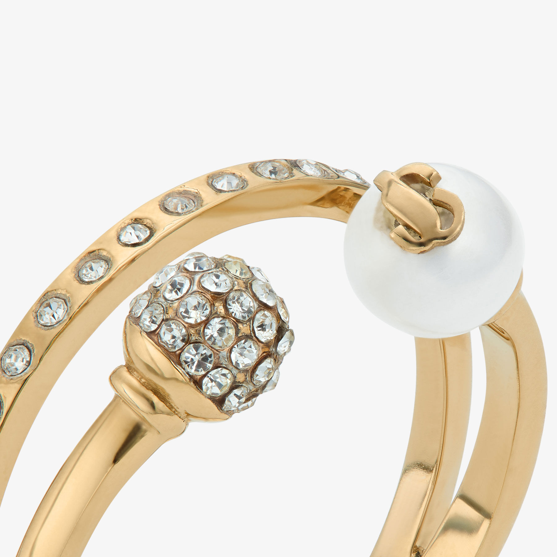 Jimmy Choo Double Ring Gold-Finish Crystal & Pearl Ring