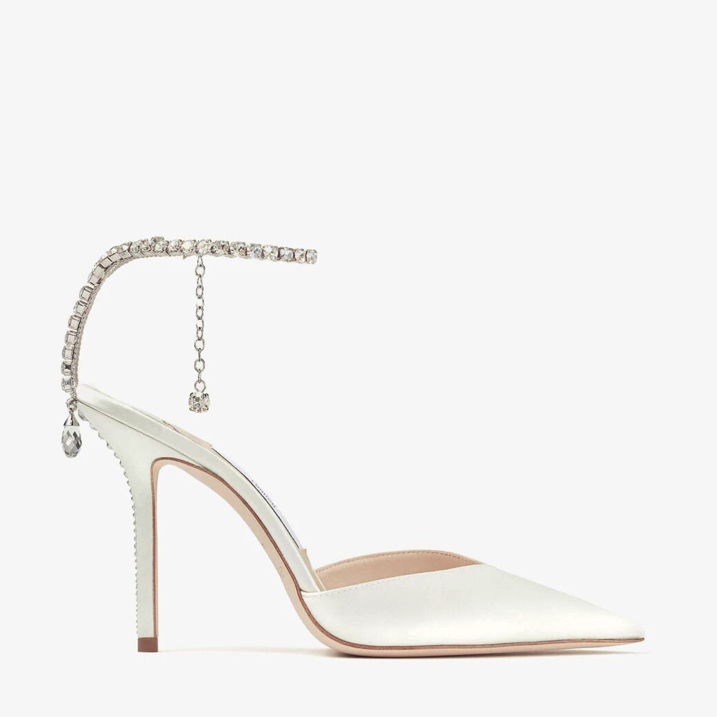 Saeda 100 Ivory Satin Pumps with Crystal Embellishment
