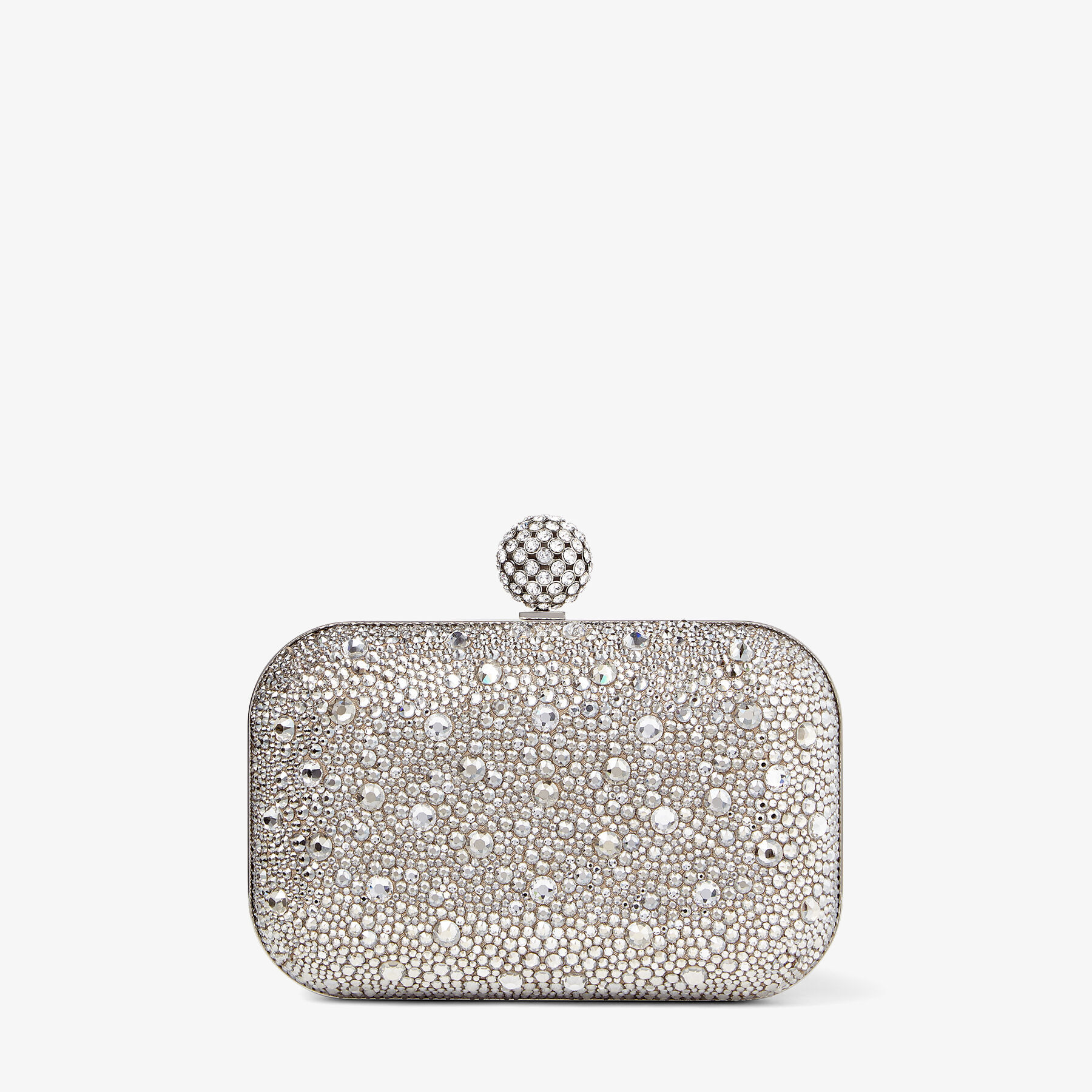 Cloud Nude Shimmer Suede Clutch Bag with Hotfix and Crystal-Encrusted Sphere Clasp