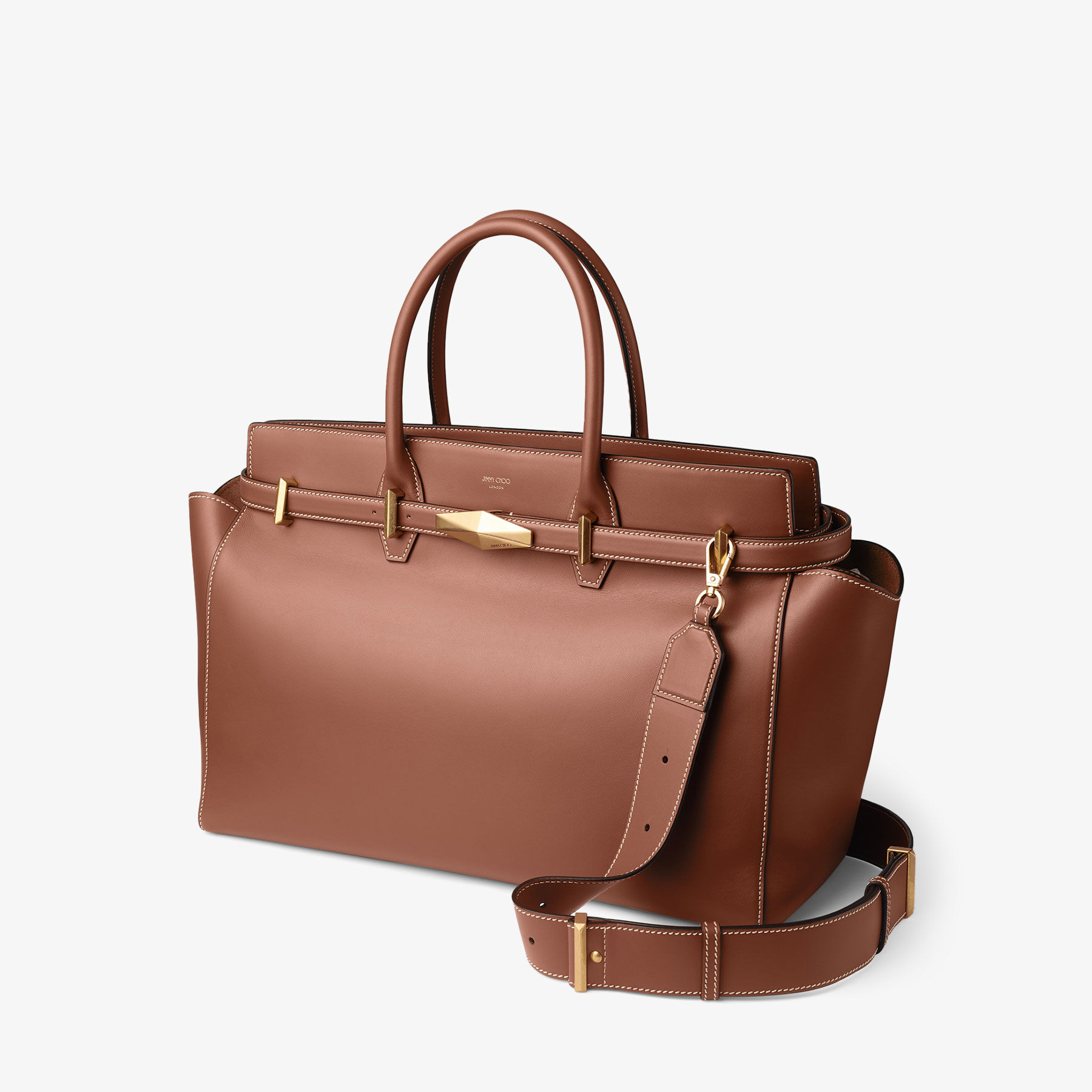 Diamond Belted Top Handle M Tan Leather Top Handle Bag