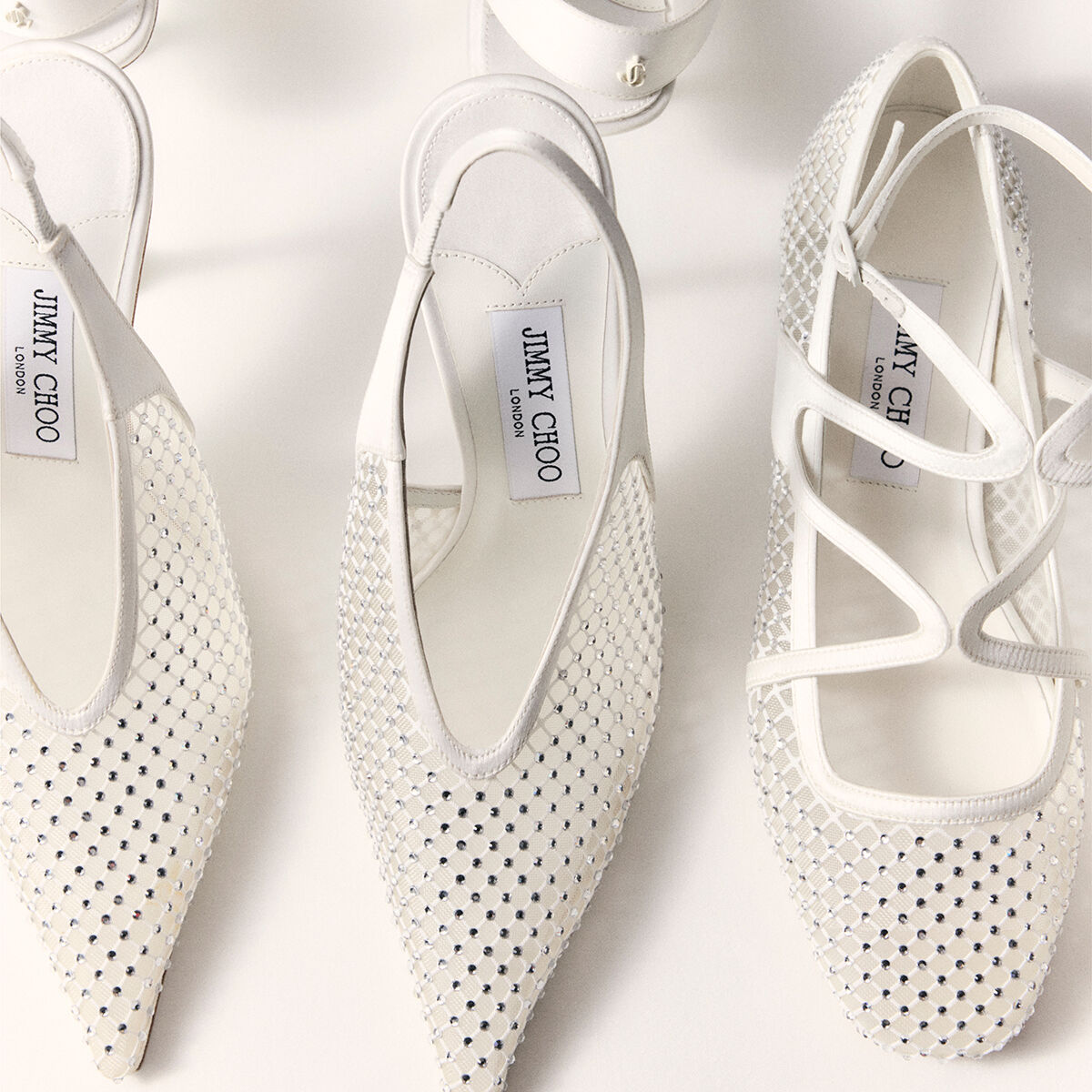 Astoria Flat White Crystal Mesh Satin Flats