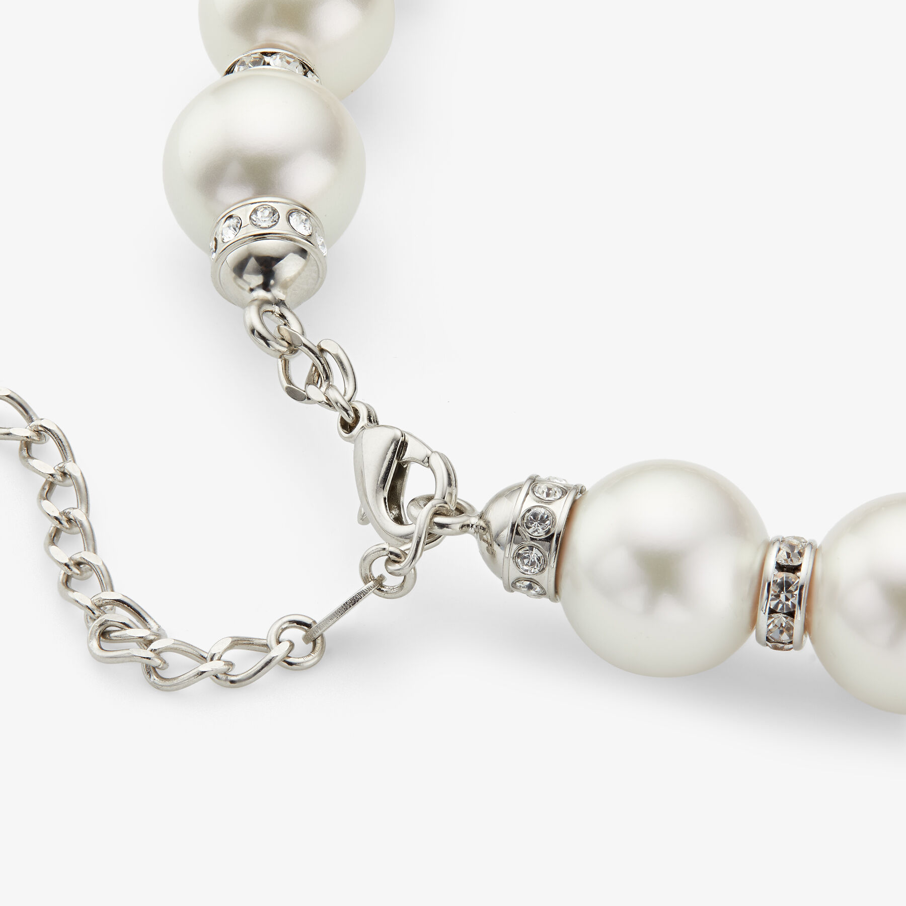 Pearl Crystal Choker Silver-Finish Metal Choker with Pearls and Crystal