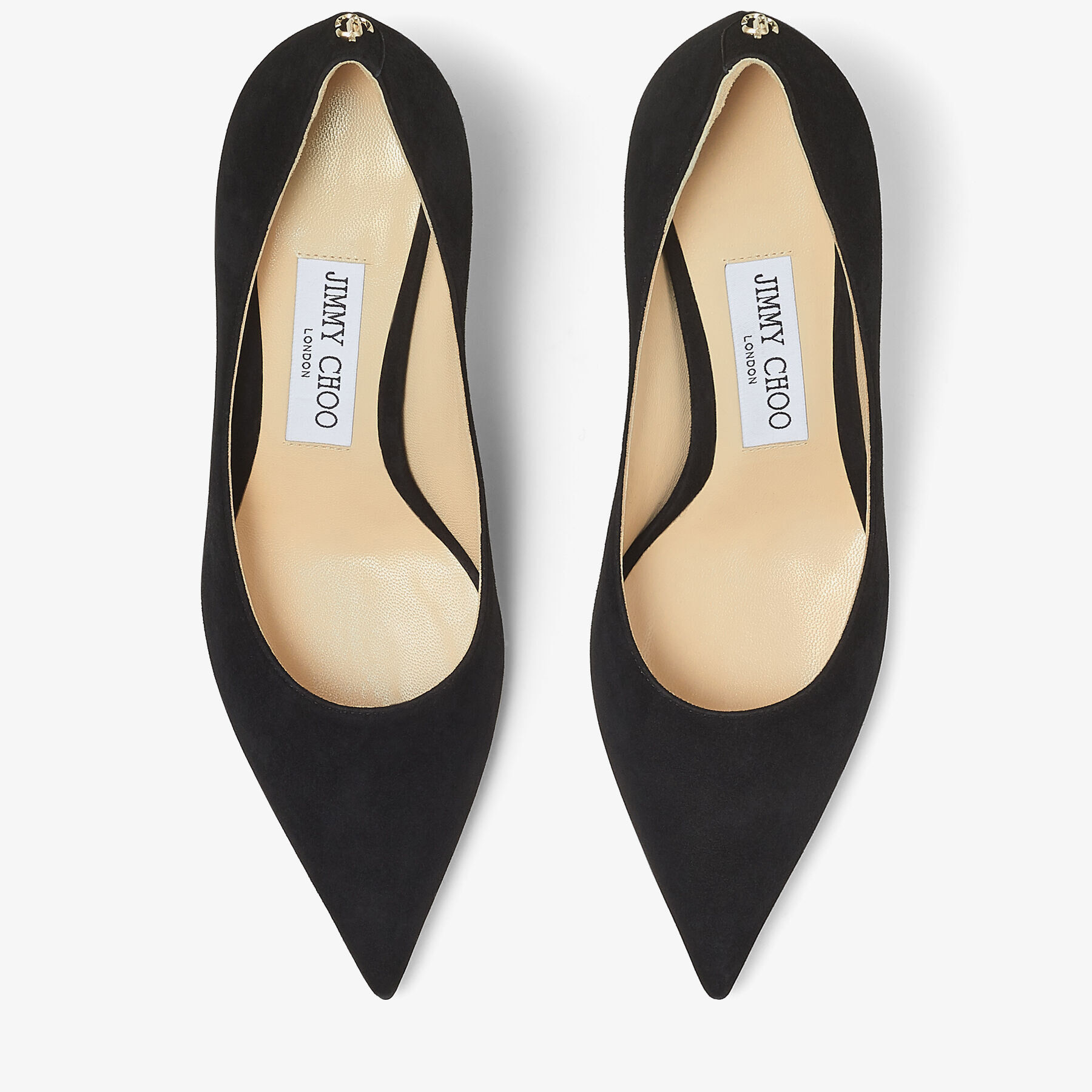Love 65 Black Suede Pointed Pumps with JC Emblem
