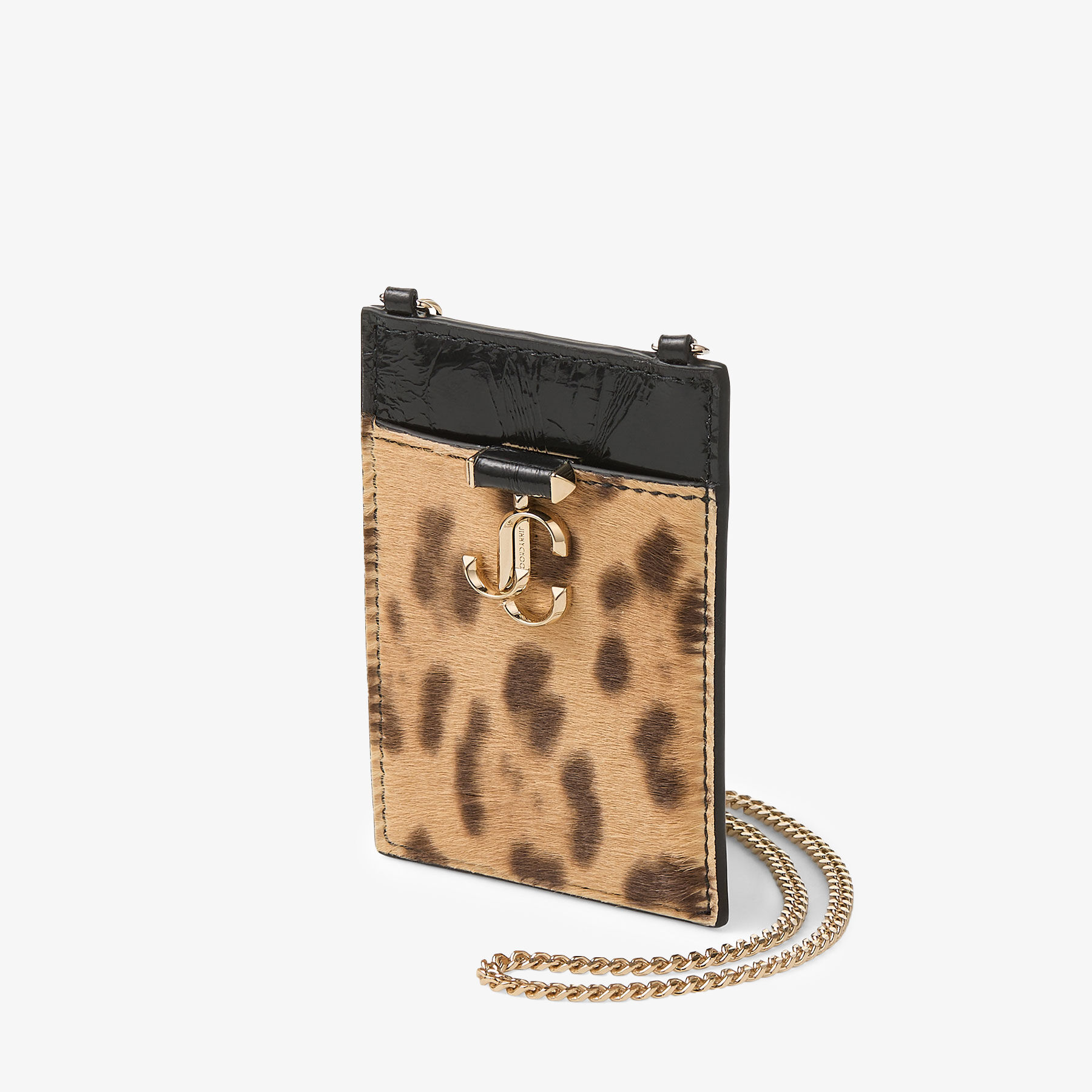 ID Holder With Chain Natural Leopard Print Pony ID Holder