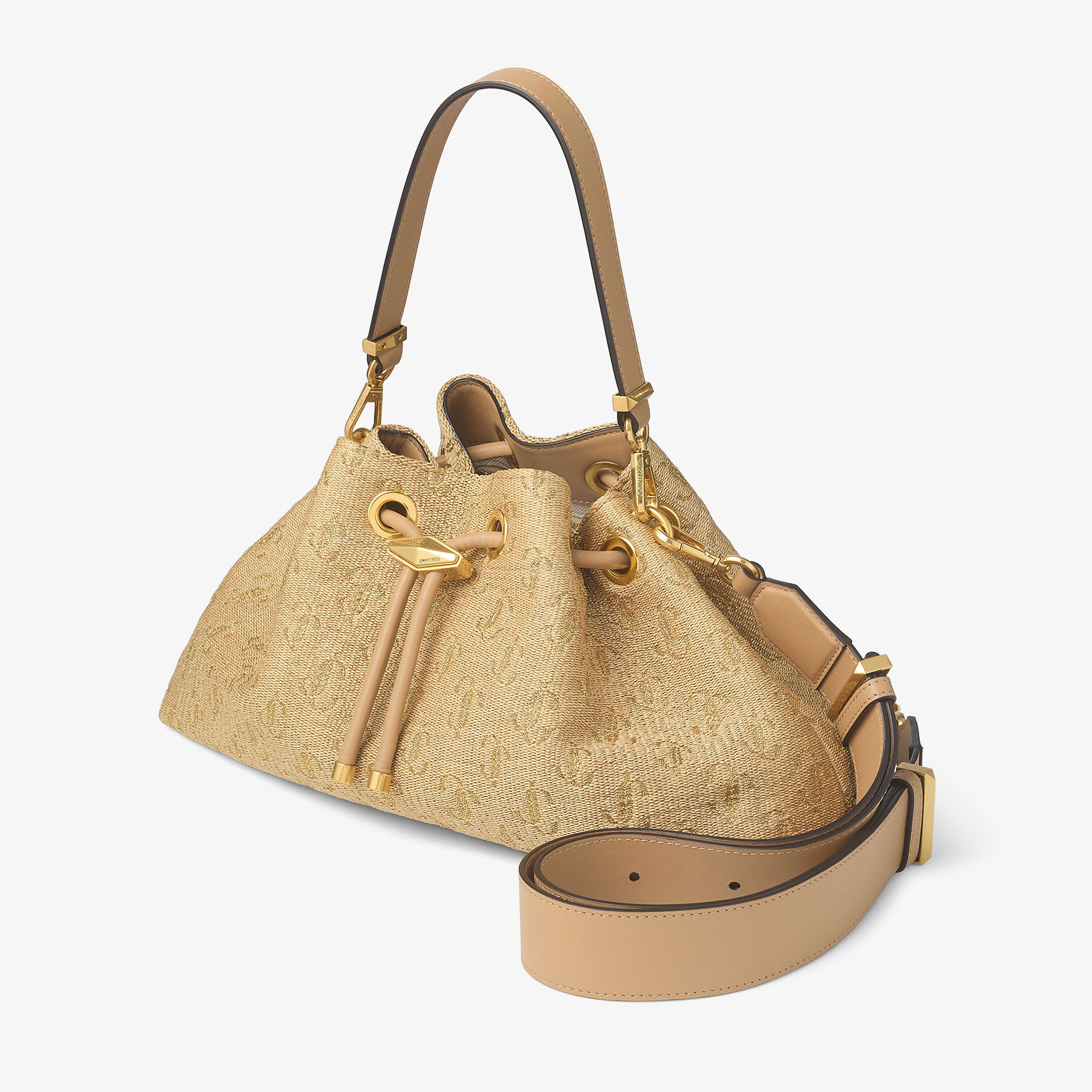 Cinch M Natural Raffia Monogram Bag