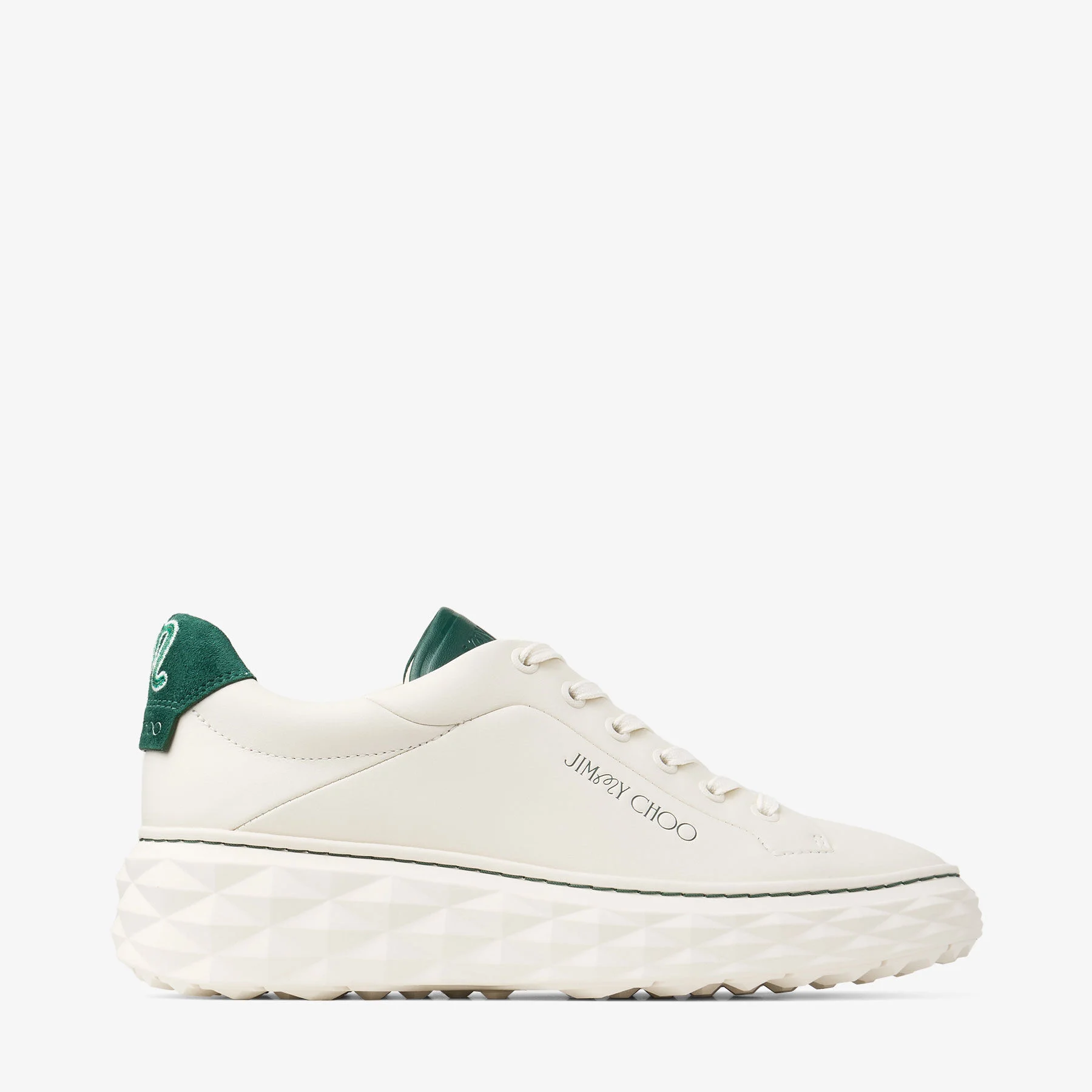 Jimmy Choo / Malbon 2.0 Diamond F  Latte Leather and Malbon Green Trainers with Detachable Kiltie