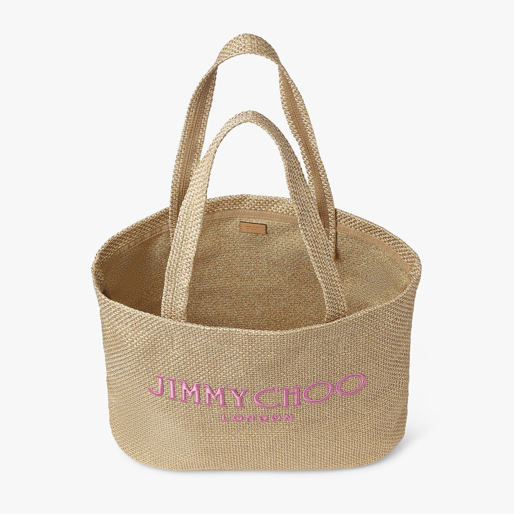 Beach Tote East-West Gold Metallic Raffia Tote Bag