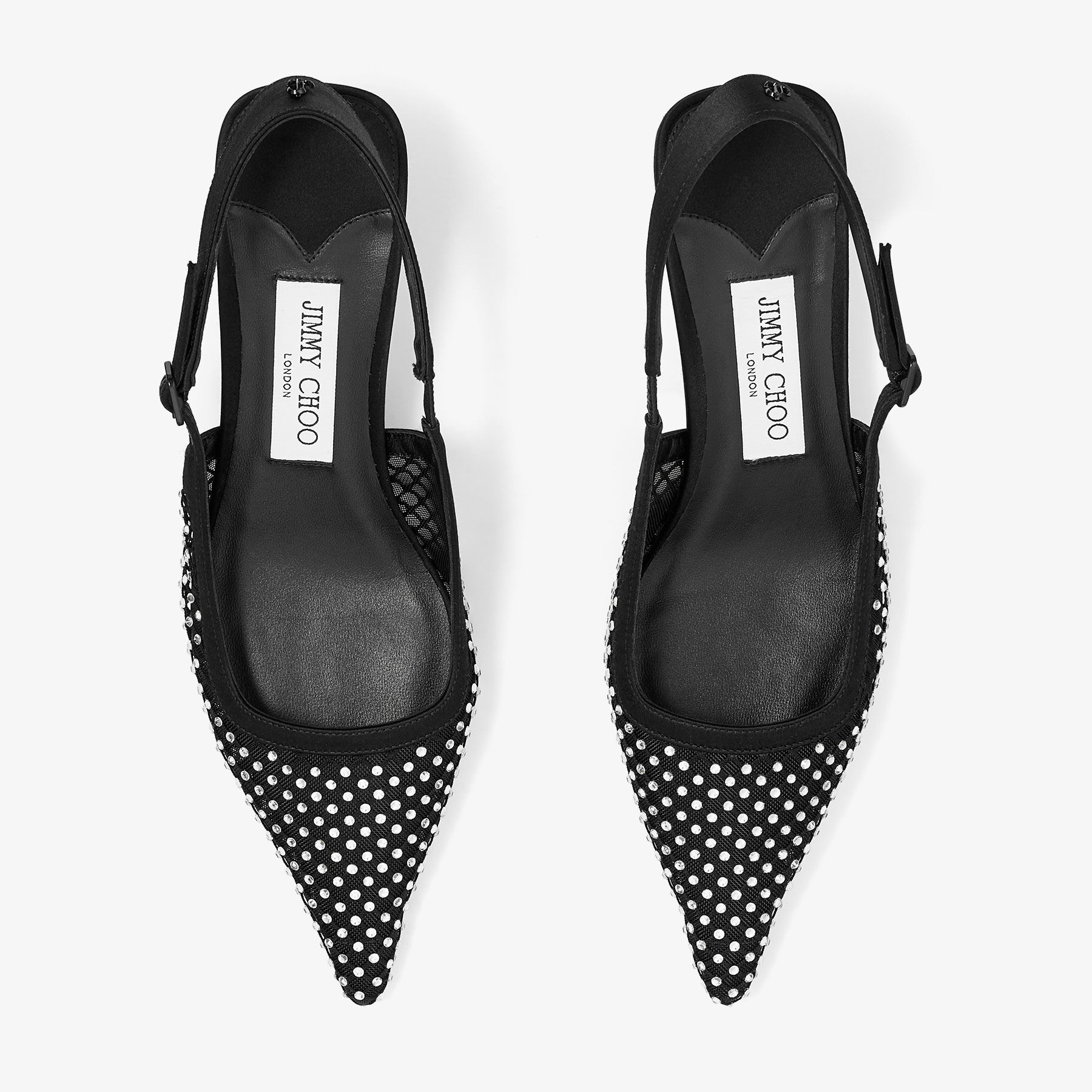 Amel 50 Black Crystal Mesh & Satin Pumps