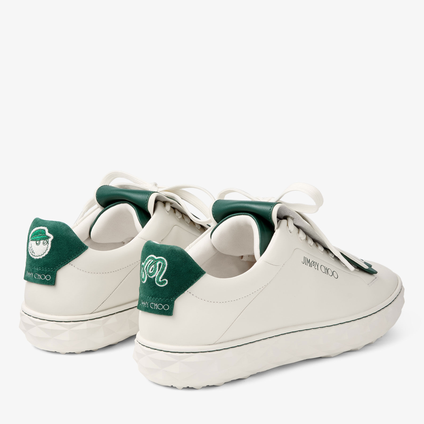 Jimmy Choo / Malbon 2.0 Diamond M Latte Leather and Malbon Green Trainers with Detachable Kiltie