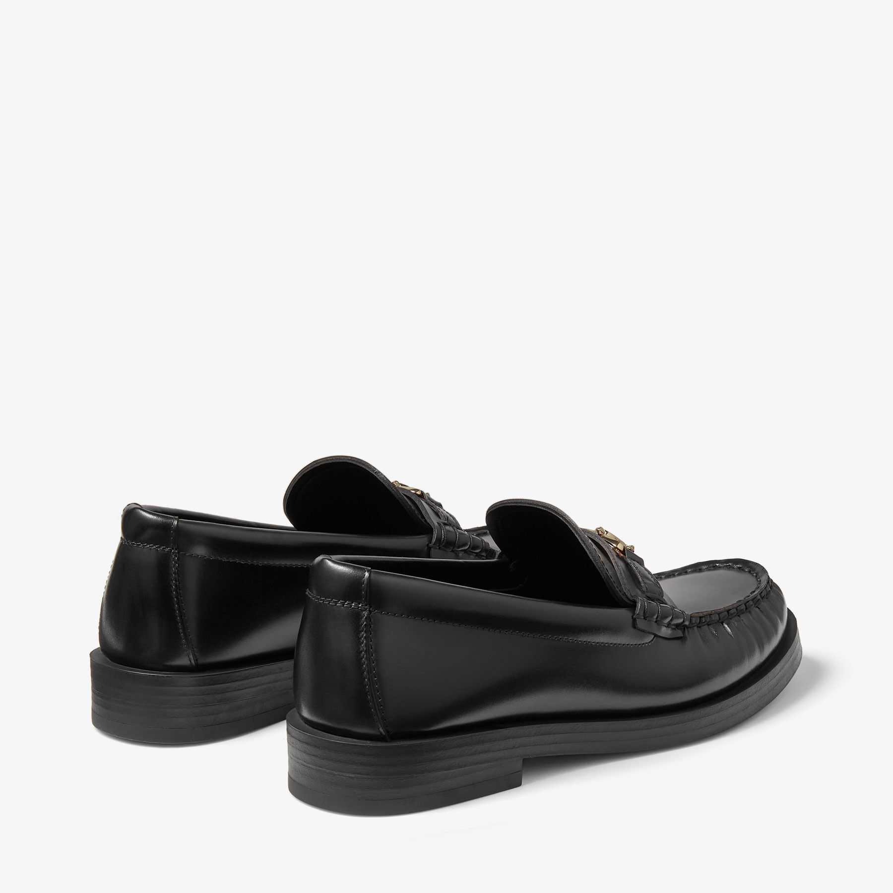Addie Loafer Black Box Calf Leather Flat Loafers with JC Emblem
