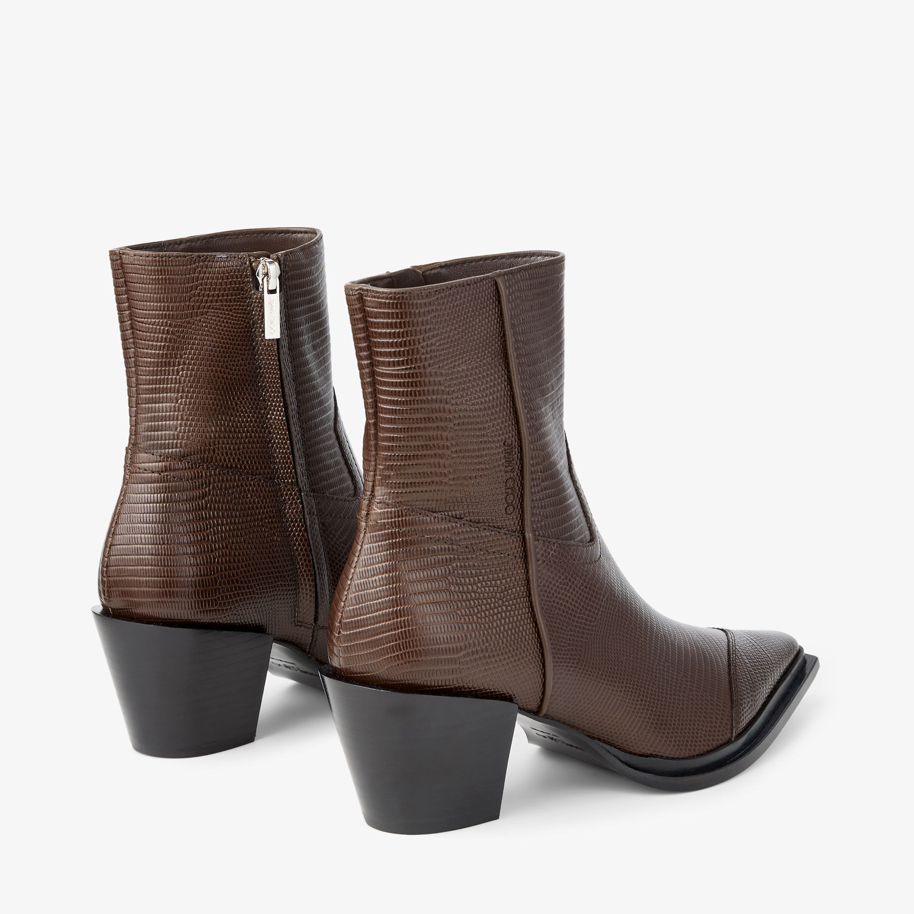 Cece Ankle Boot 60 Coffee Lizard Printed Leather Ankle Boots